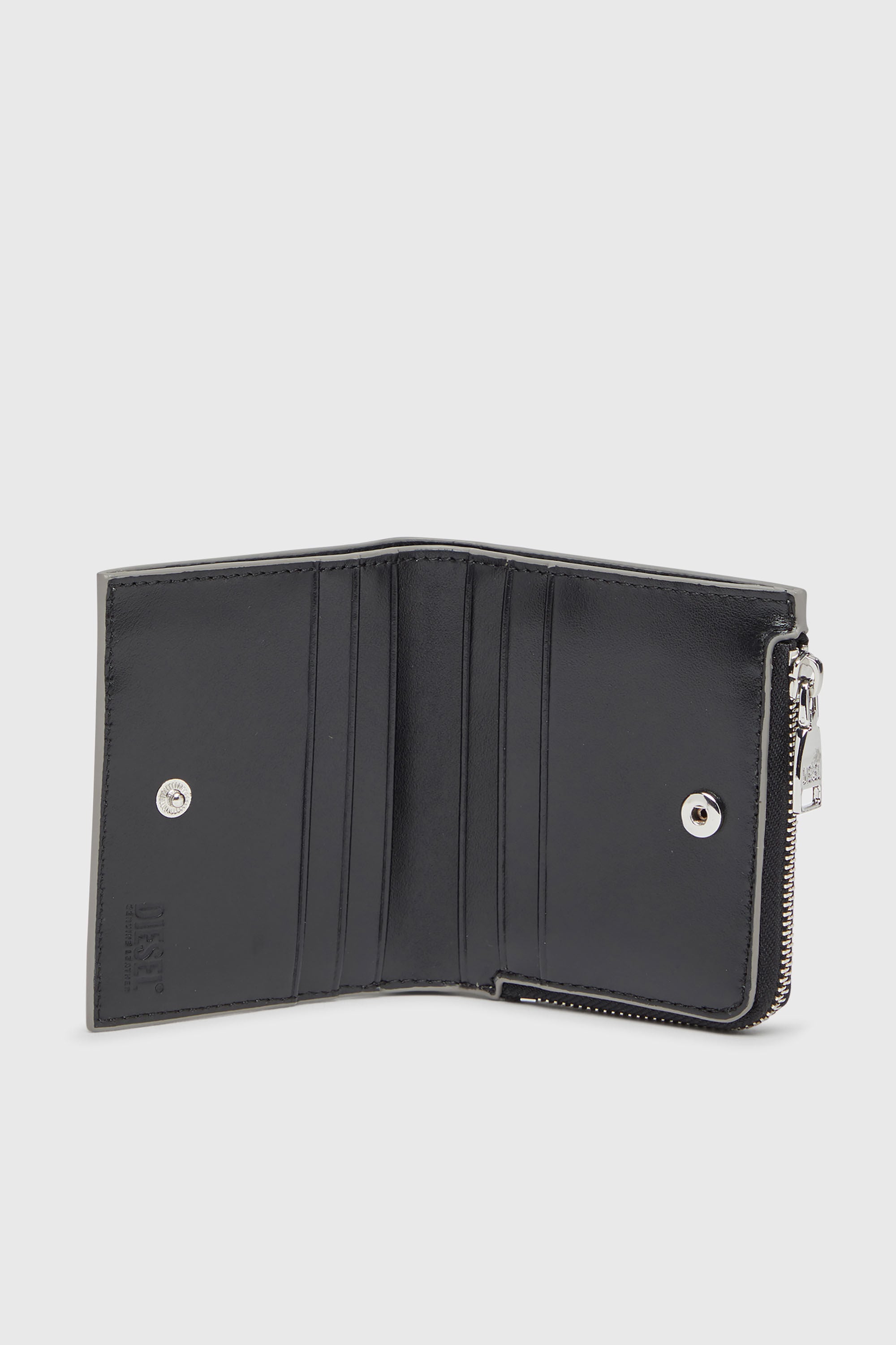 Diesel - 1DR BI FOLD ZIP L, Woman's Bi-fold card holder in mirrored leather in Silver - 3