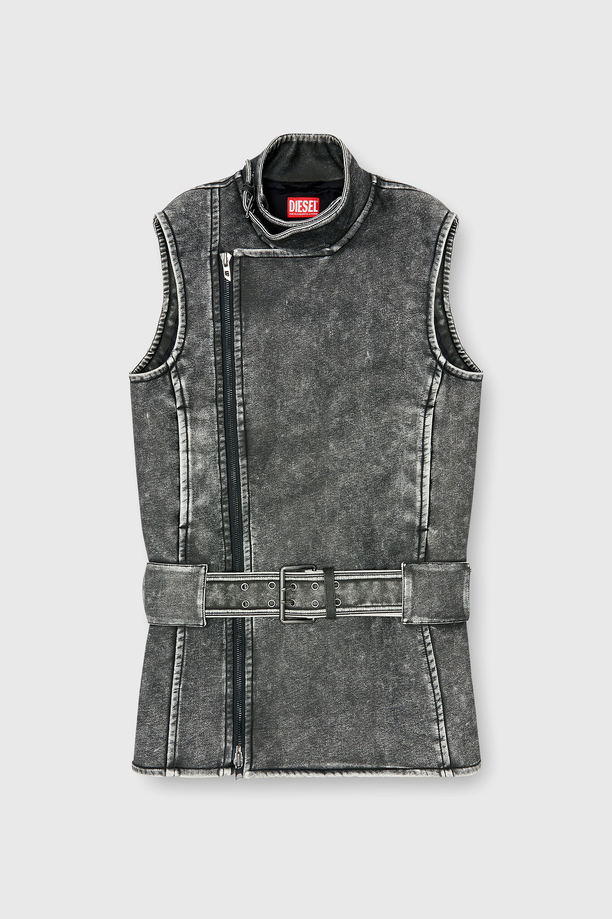 Diesel - D-IKE, Woman's Biker-style mini dress with belt in Grey - 2
