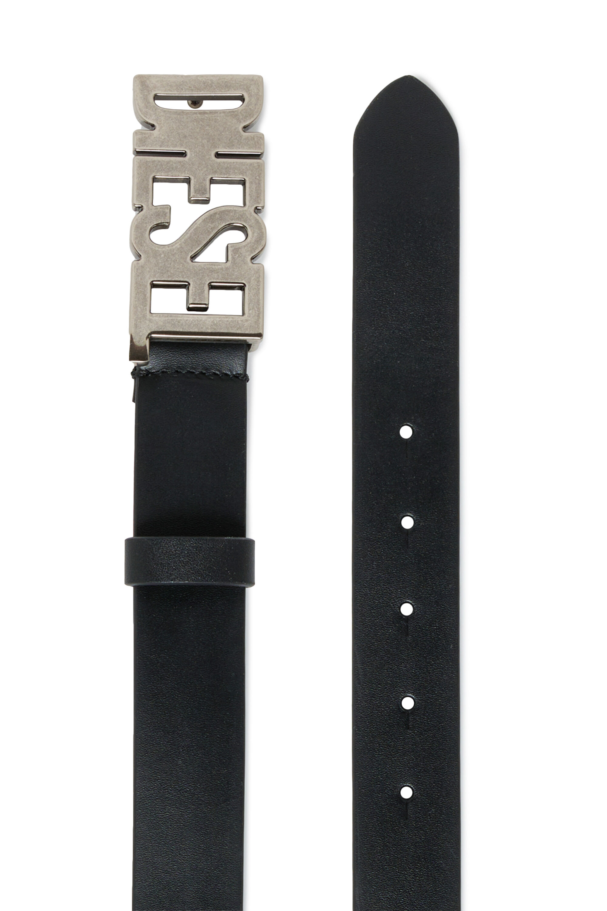 【ゆ】DIESEL 3cm cowleather belt black Girl's 3cm leather belt with Diesel buckle | Black | Diesel SI