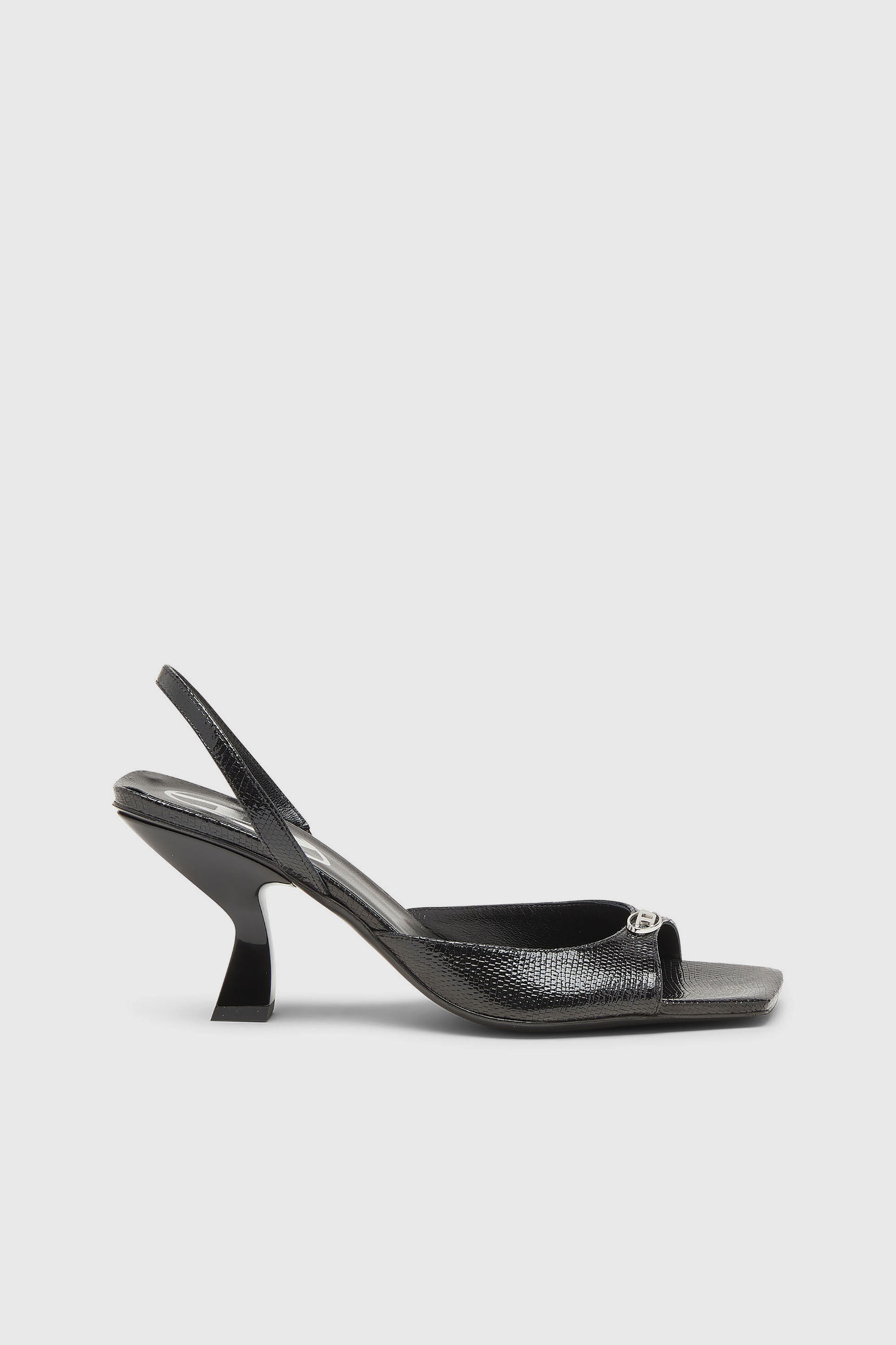 Diesel - D-AMBER 75 SANDAL, Woman's D-Amber-Slingback sandals in lizard-effect leather in Black - 1