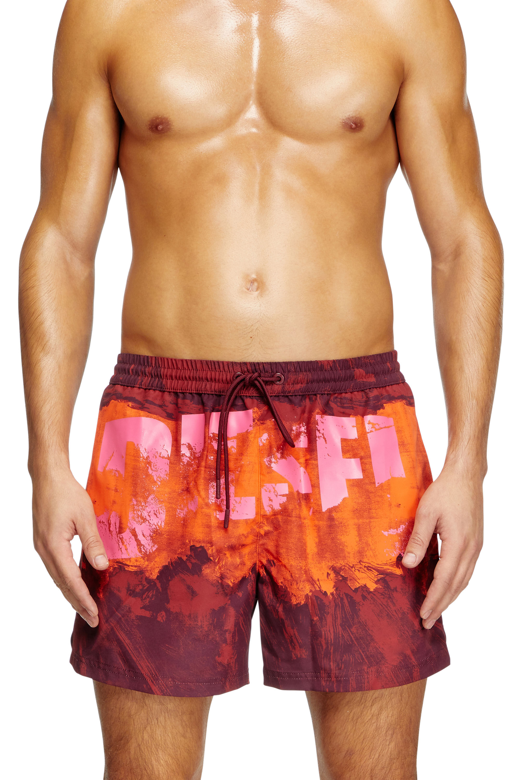 Diesel - KEN-37-D-POP, Man's Mid-length swim shorts with graphic print in Red - 1
