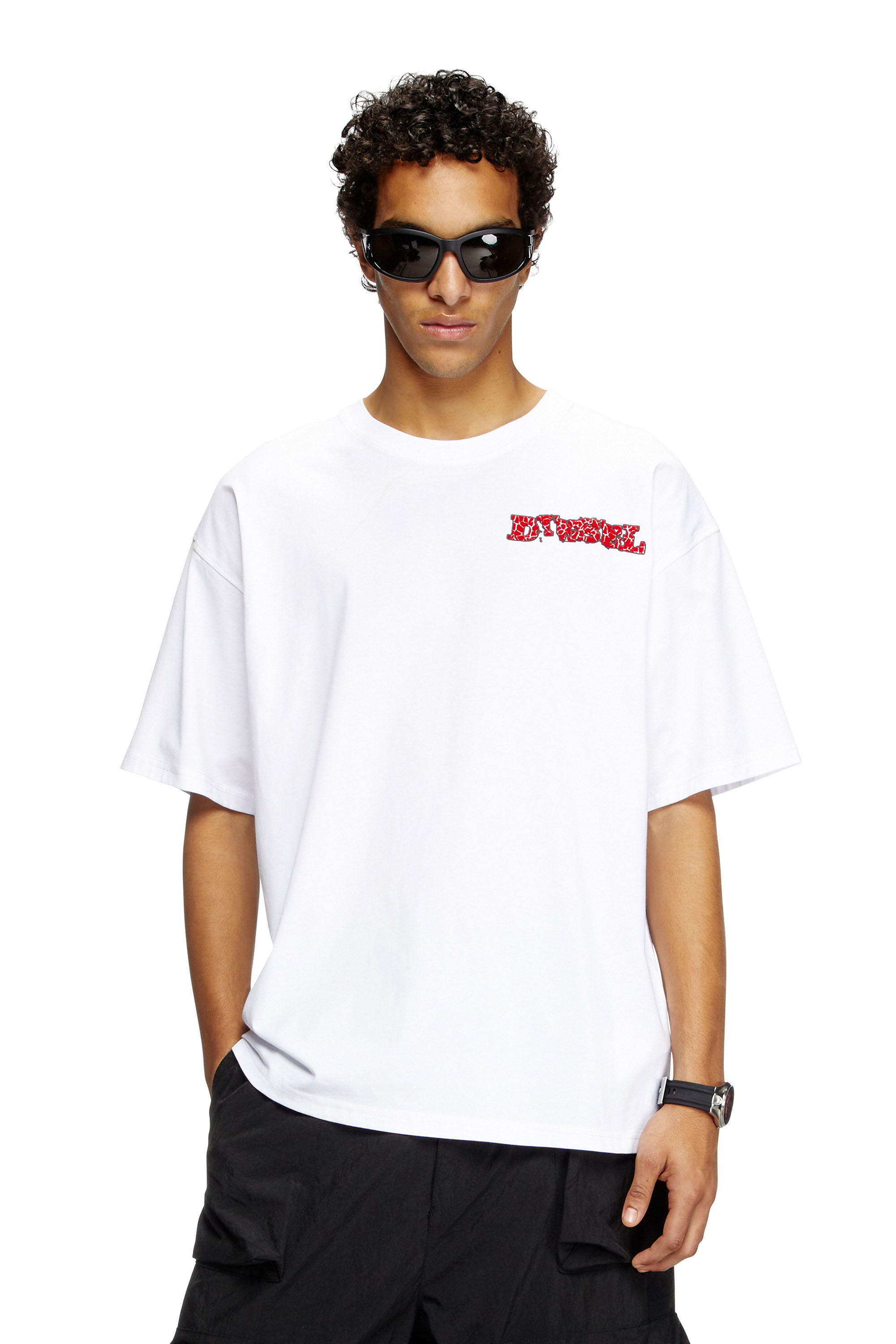 【DIESEL】T-Boxt-Q20 Men's T-shirt with puffy flocked logo | Black | Diesel