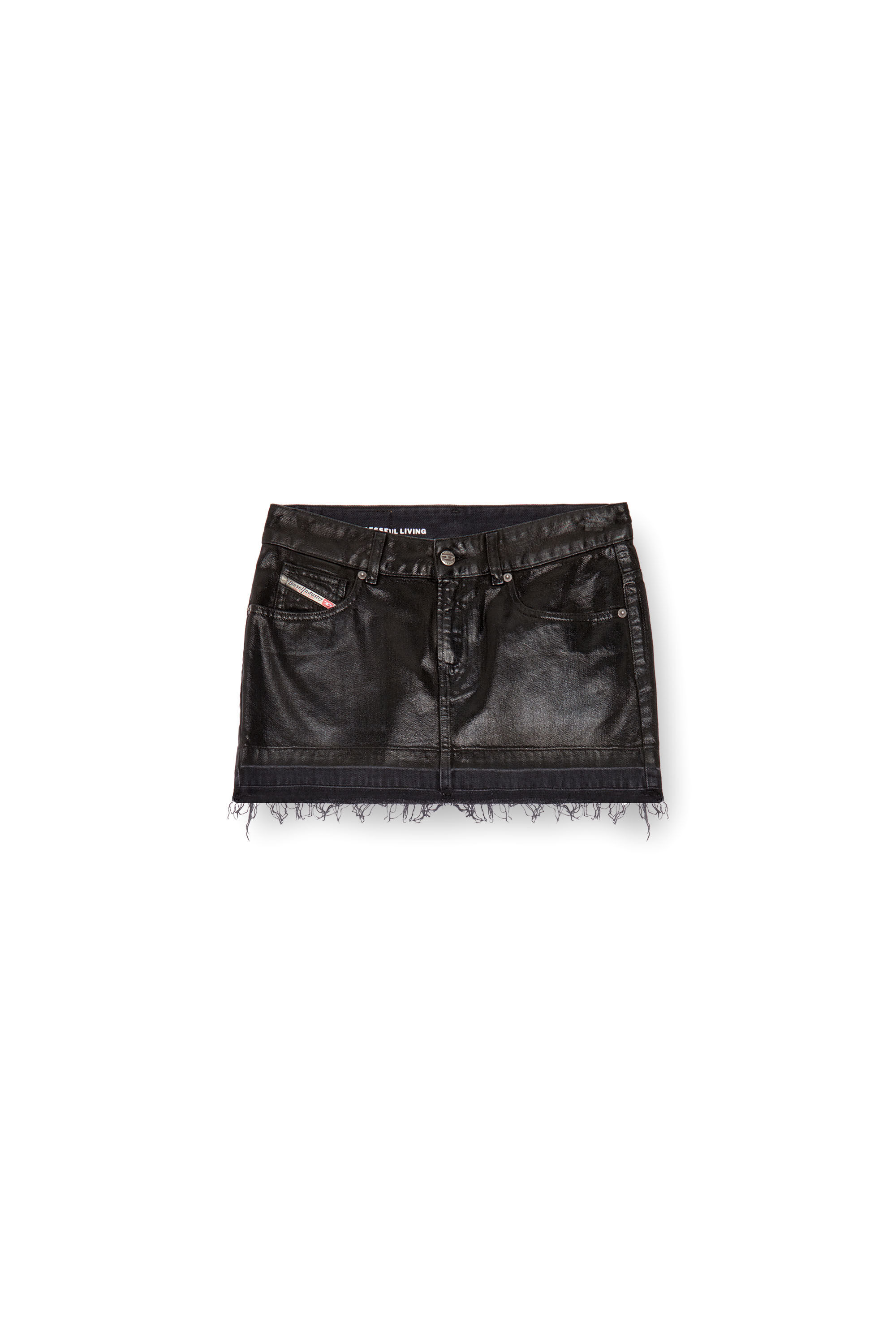 Diesel - DE-RON, Woman's Mini skirt in coated tailoring denim in Black - 2