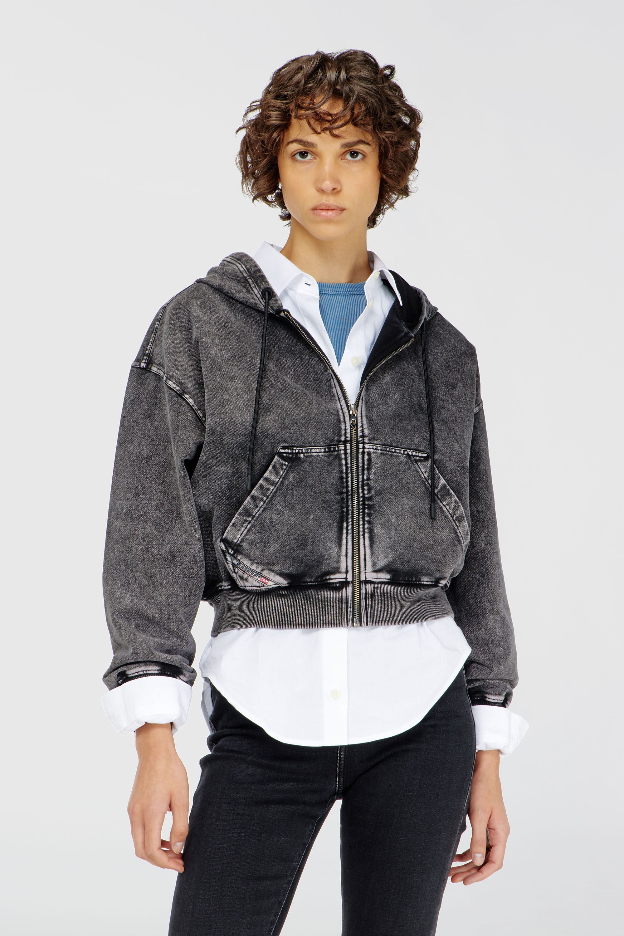 Diesel - F-ELYCY-AA2, Woman's Hoodie with denim effect in Dark grey - 3