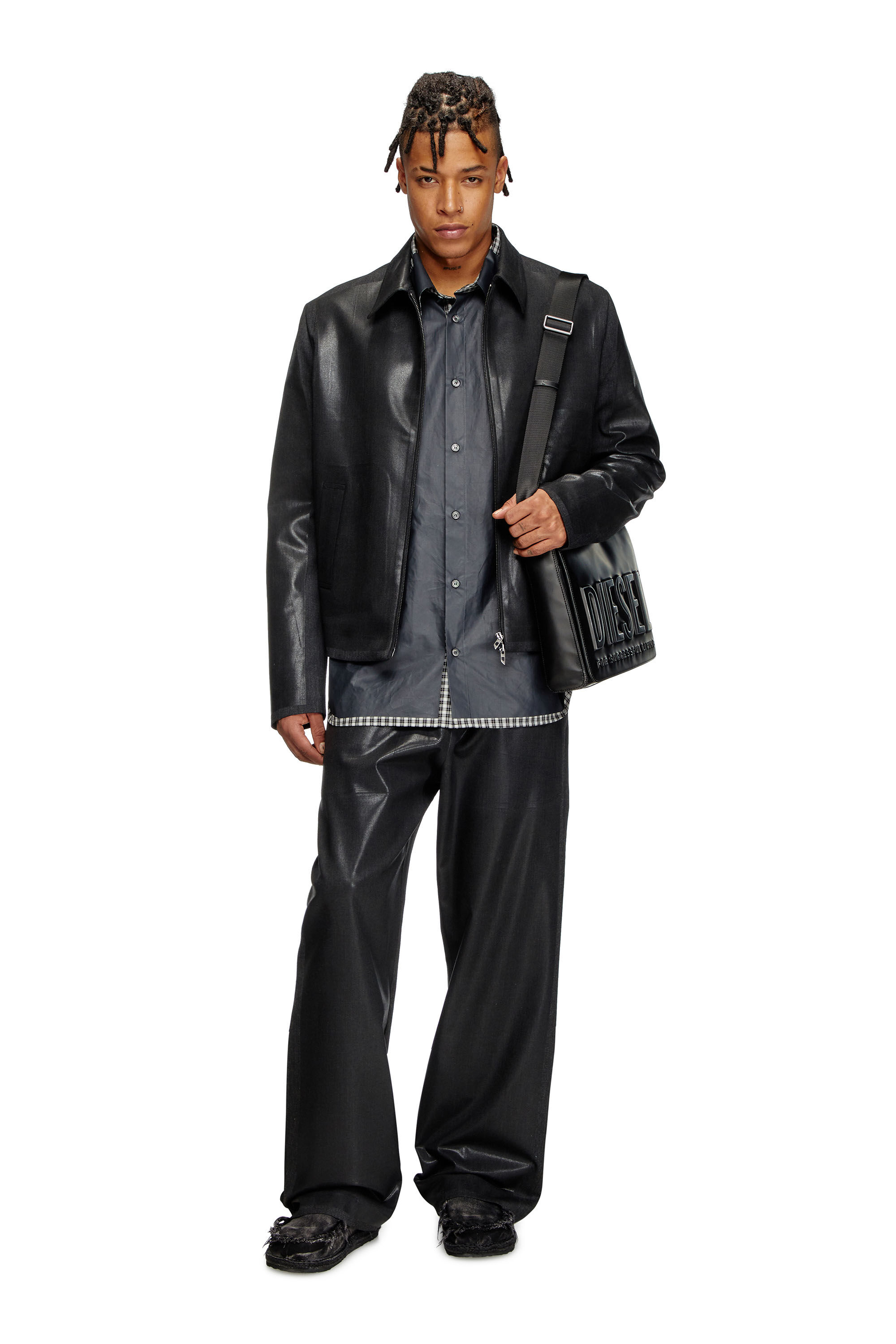 Diesel - J-KANE, Man's Coach jacket in coated Cool Wool in Black - 1