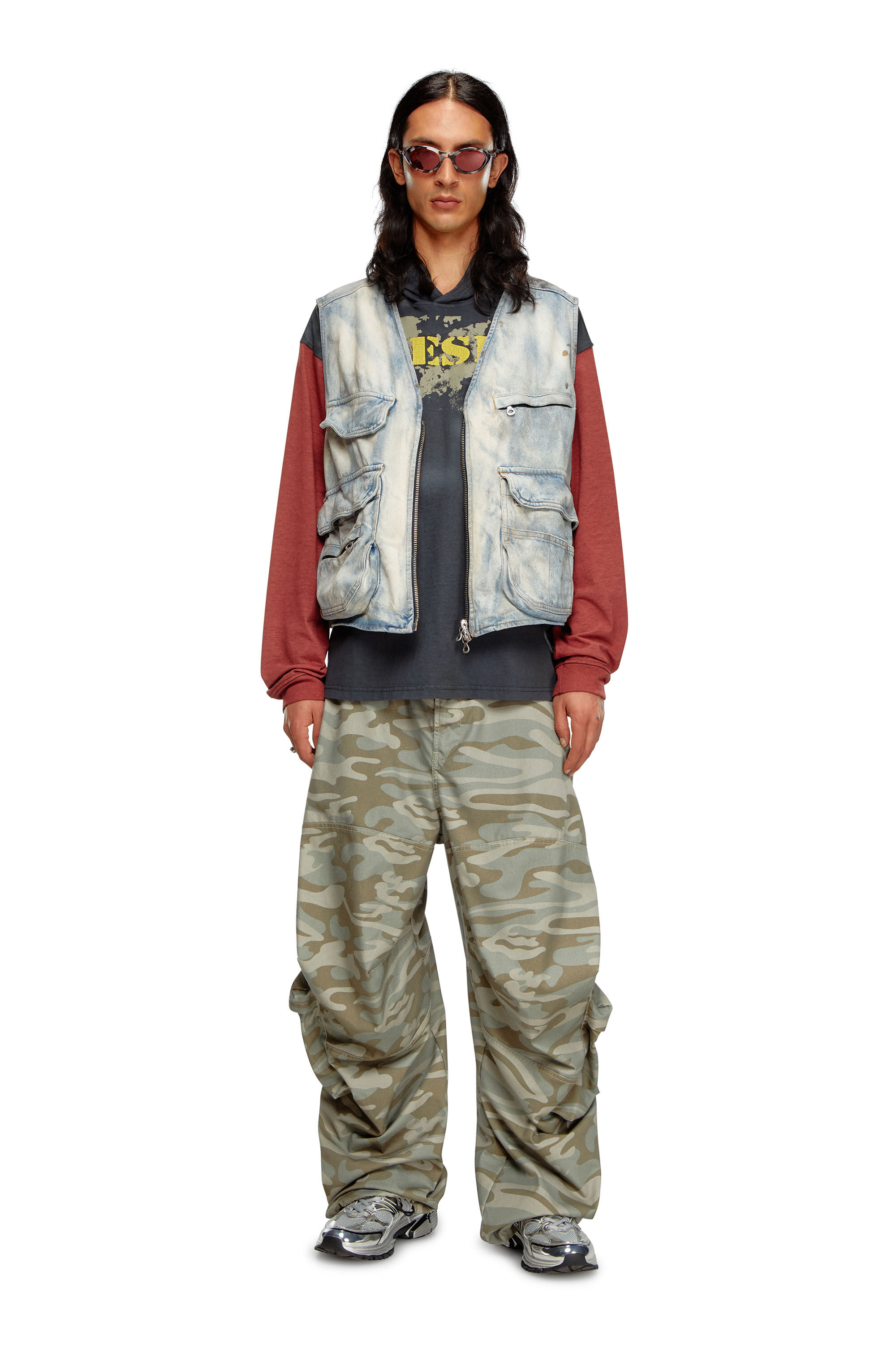 Diesel - T-BOXT-LS-HOOD, Man's Dirty-effect hooded long-sleeve T-shirt in Dark grey - 1