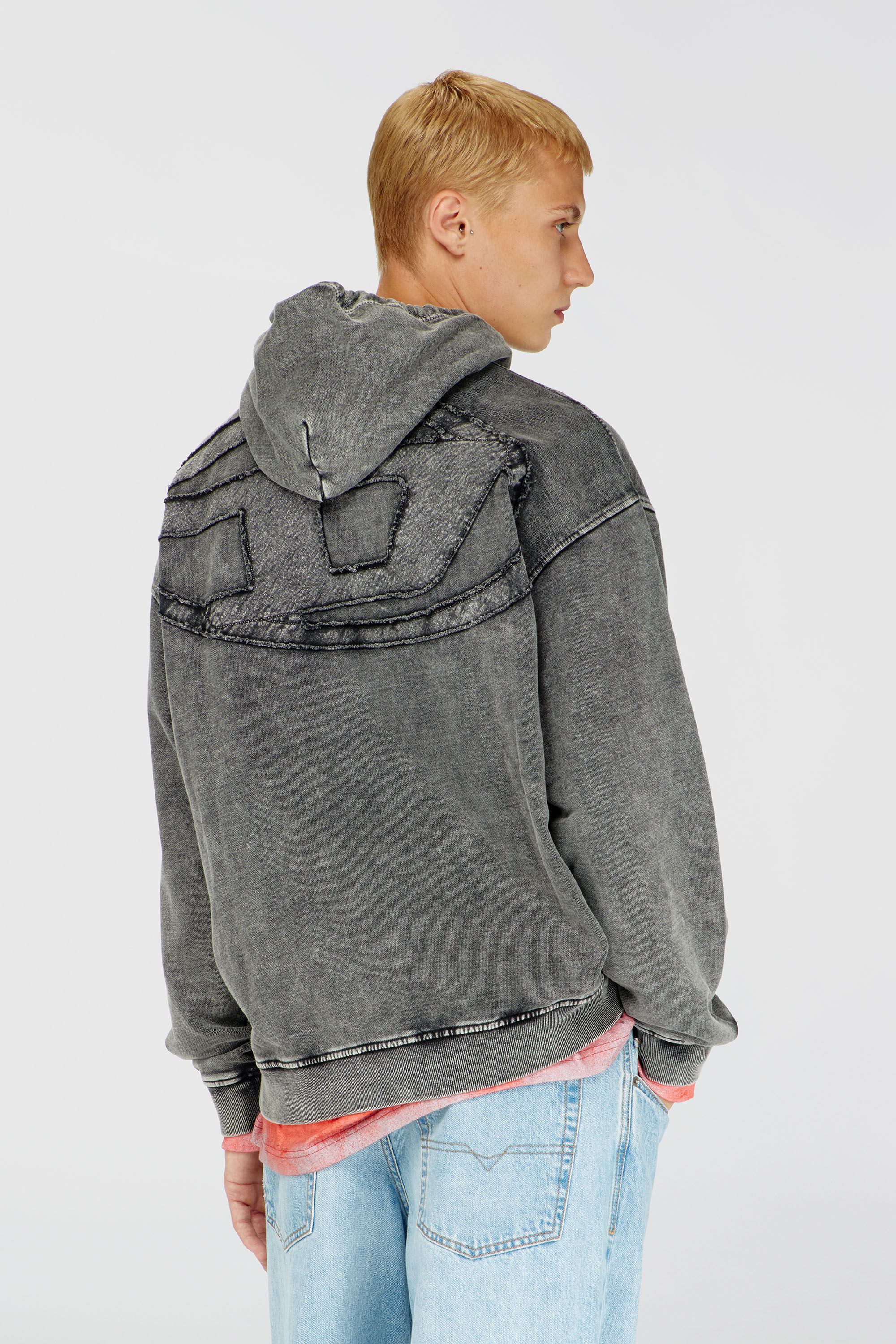 Diesel - S-BOXT-HOOD-DEN, Man's Hoodie with raw-cut back patch in Dark grey - 4