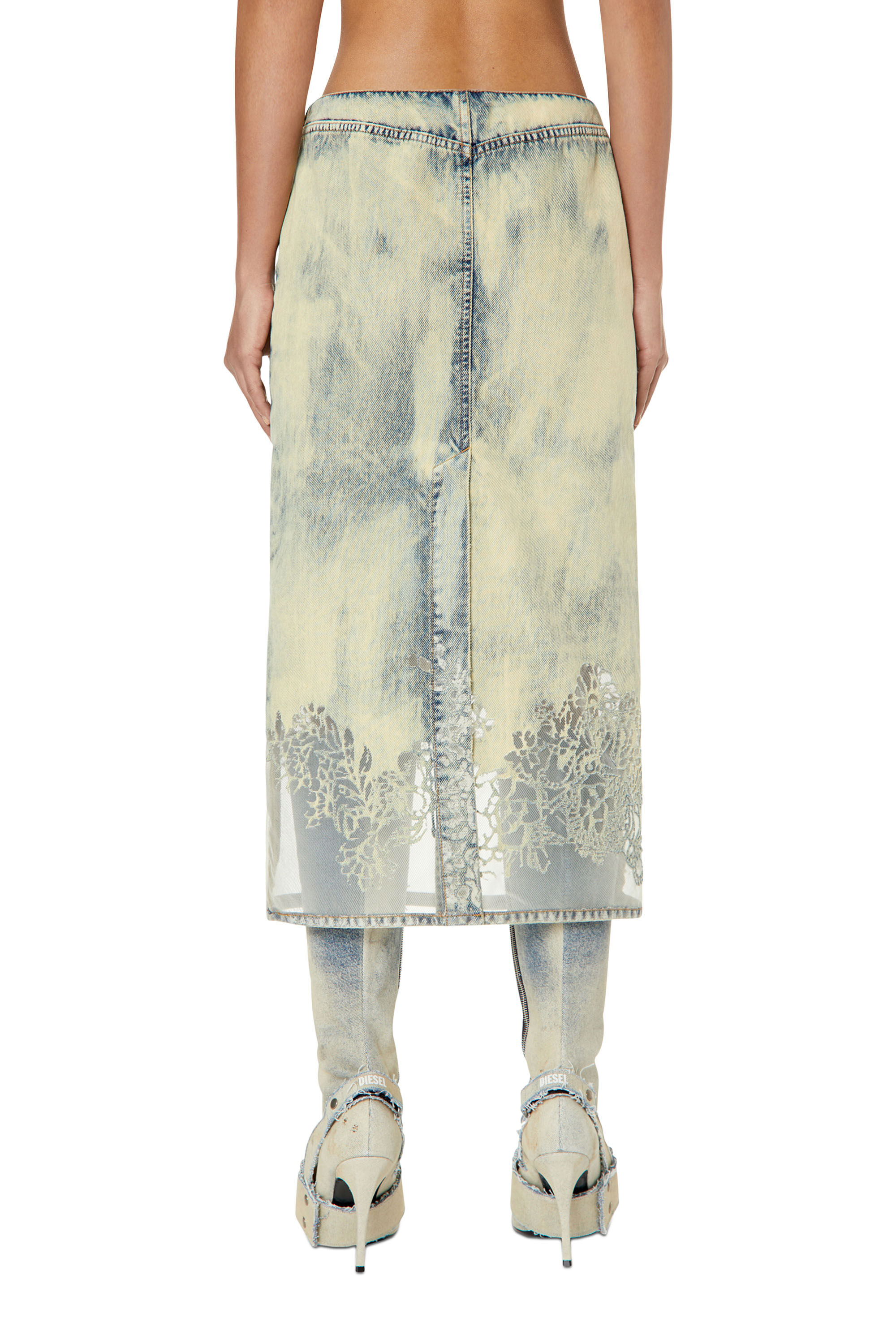 Diesel - DE-PRA-FSC, Woman's Midi skirt in lace denim in Light Blue - 4