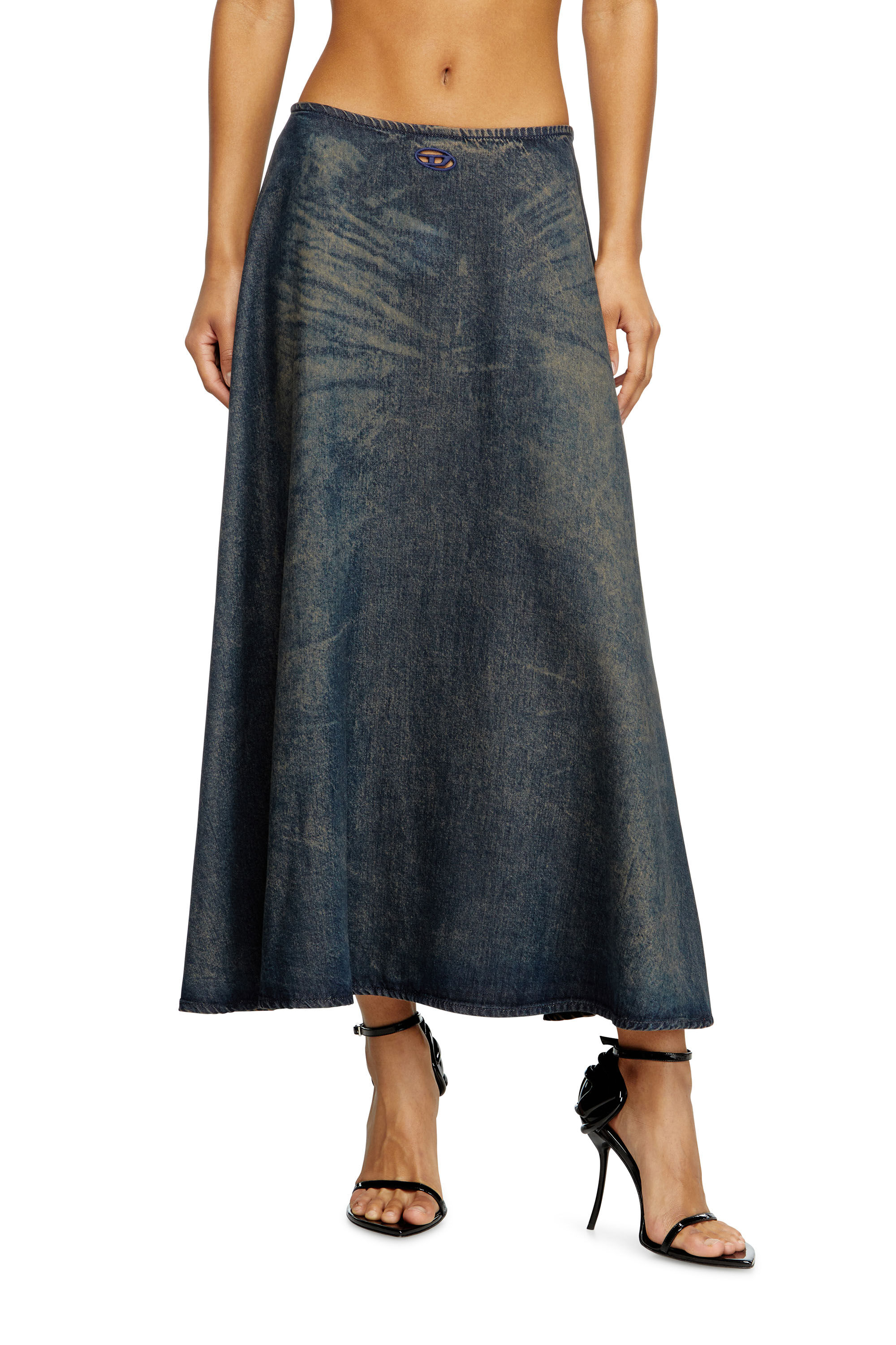 Diesel - DE-ANNIE-S, Woman's Full skirt in fluid dirt-effect denim in null - 3