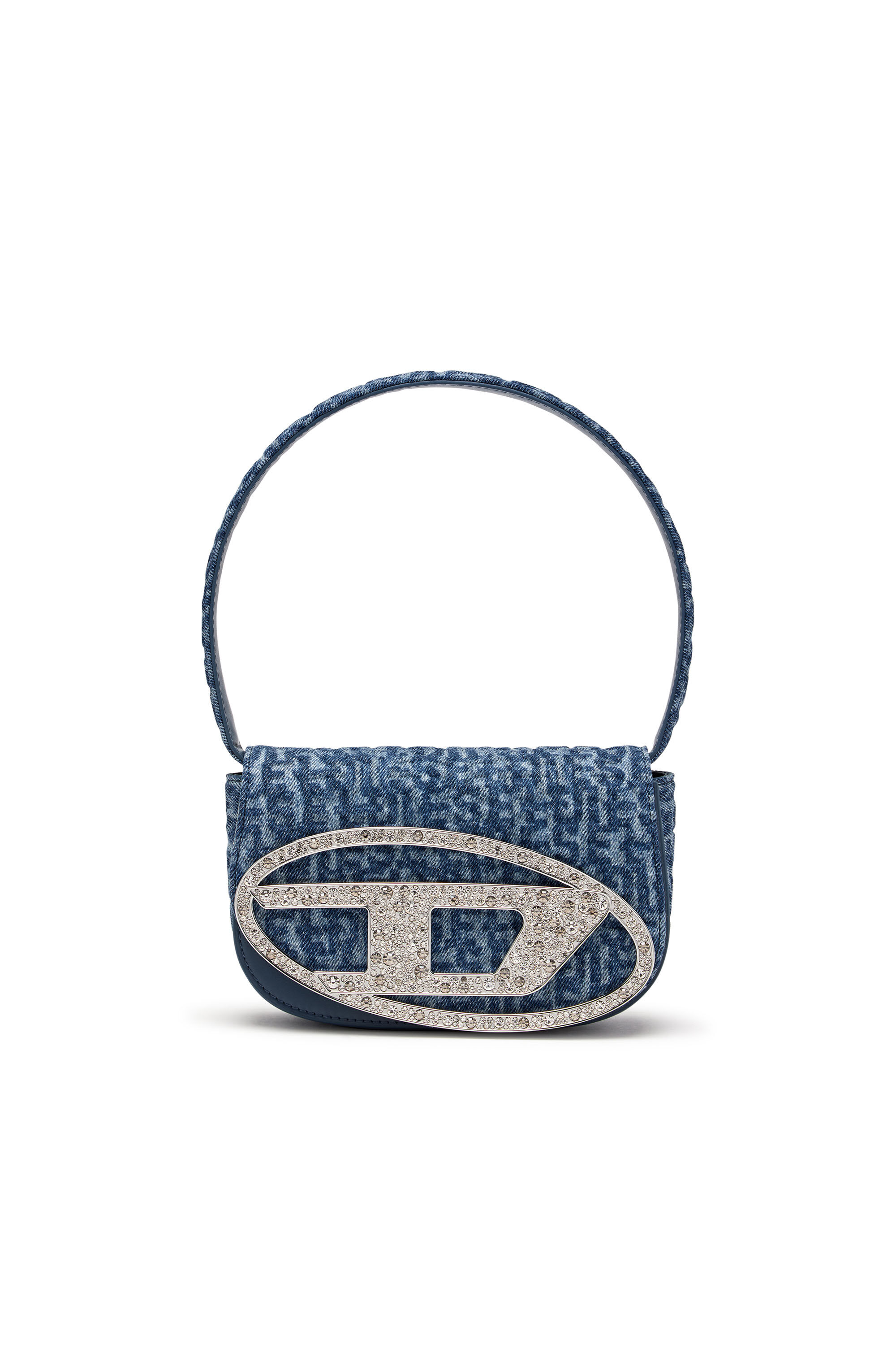 DIESEL 1dr - Iconic Monogram Shoulder Bag In Crystal Canvas - Shoulder Bags  - Woman - Blue