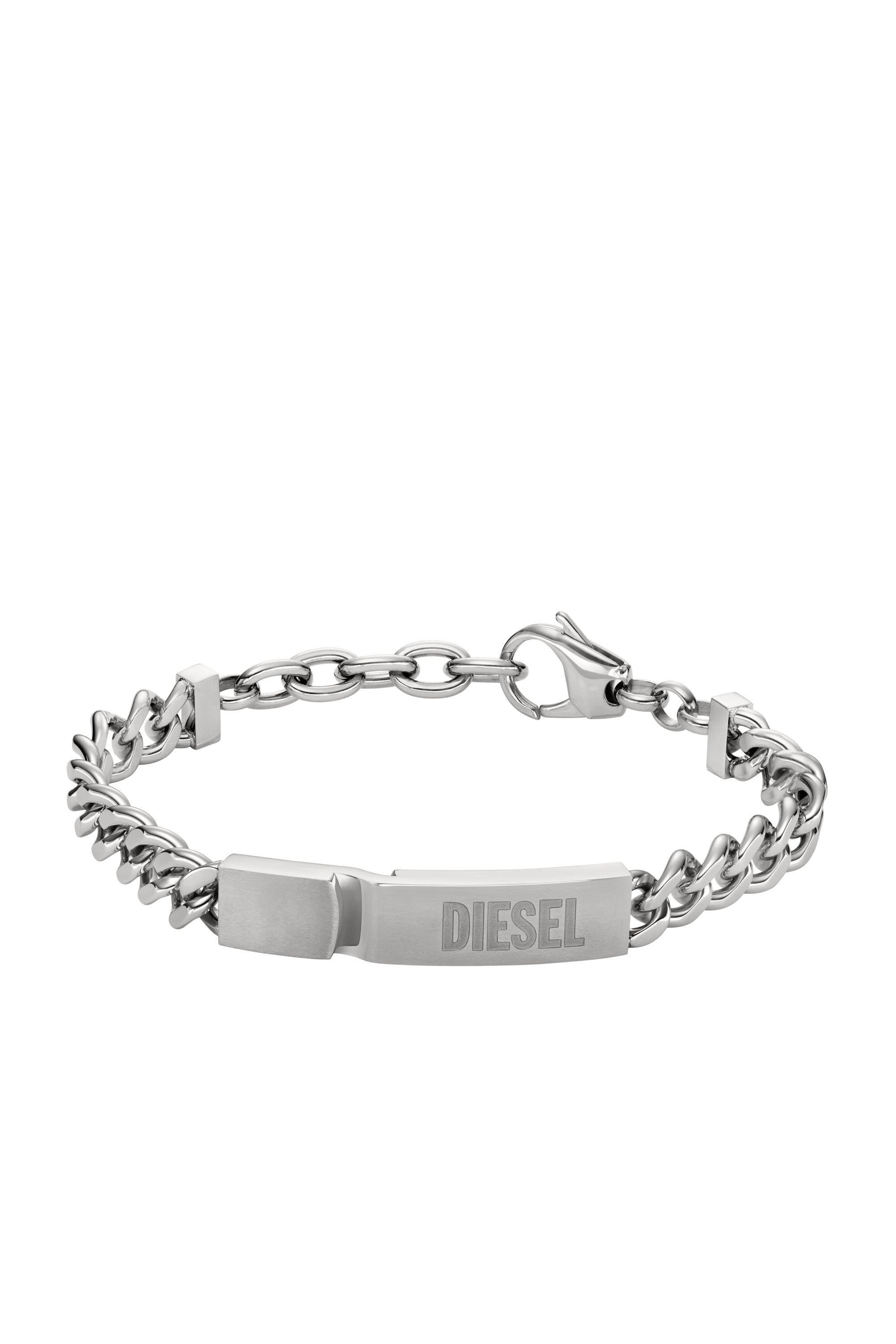 【Diesel】 Dx0966 Logo ID Tag Bracelet Silver Stainless Steel Bracelet with tag | Silver | Diesel