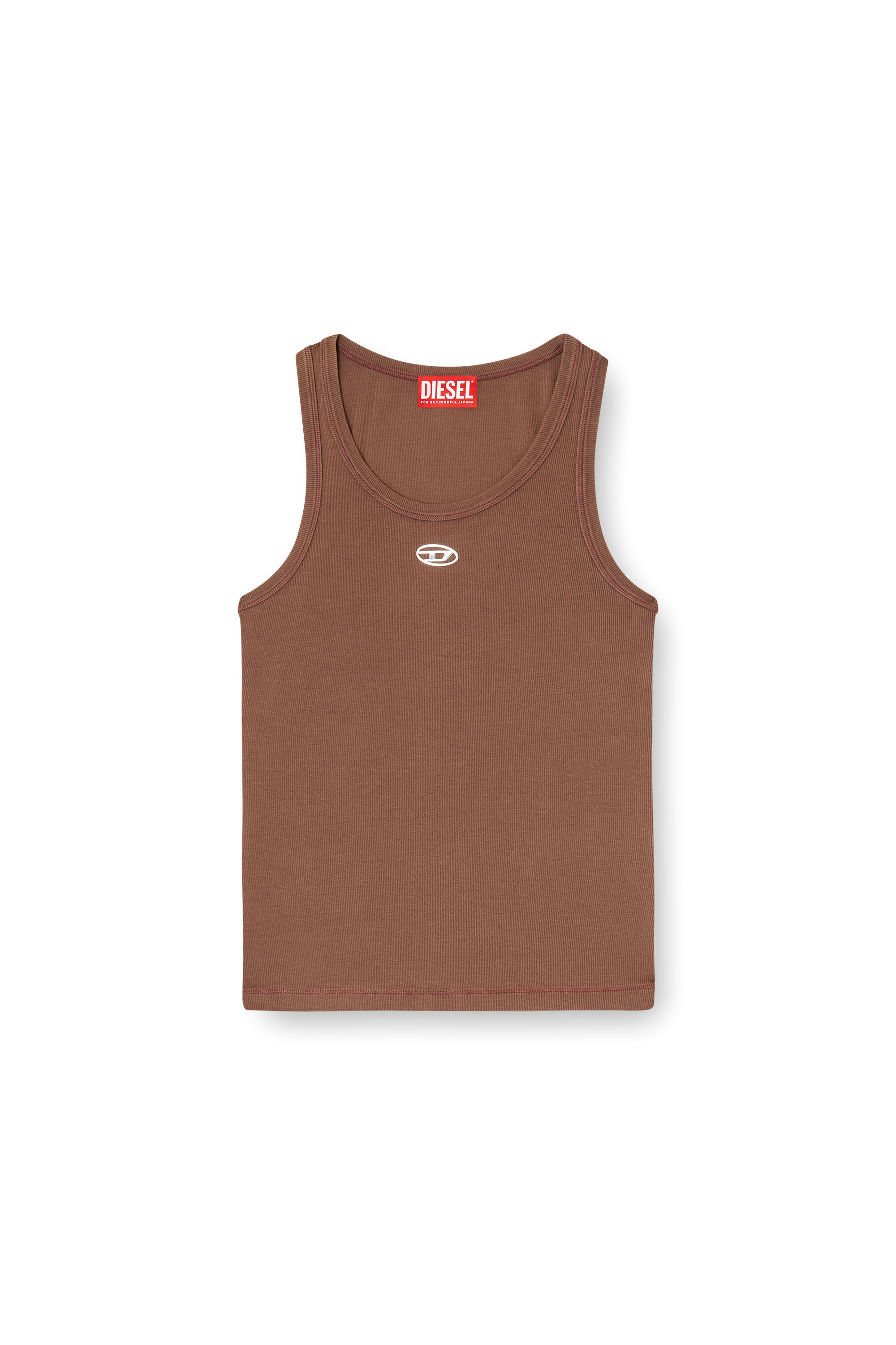 Diesel - T-ANKI-OD, Woman's Slim ribbed tank top with metallic Oval D in Brown - 2