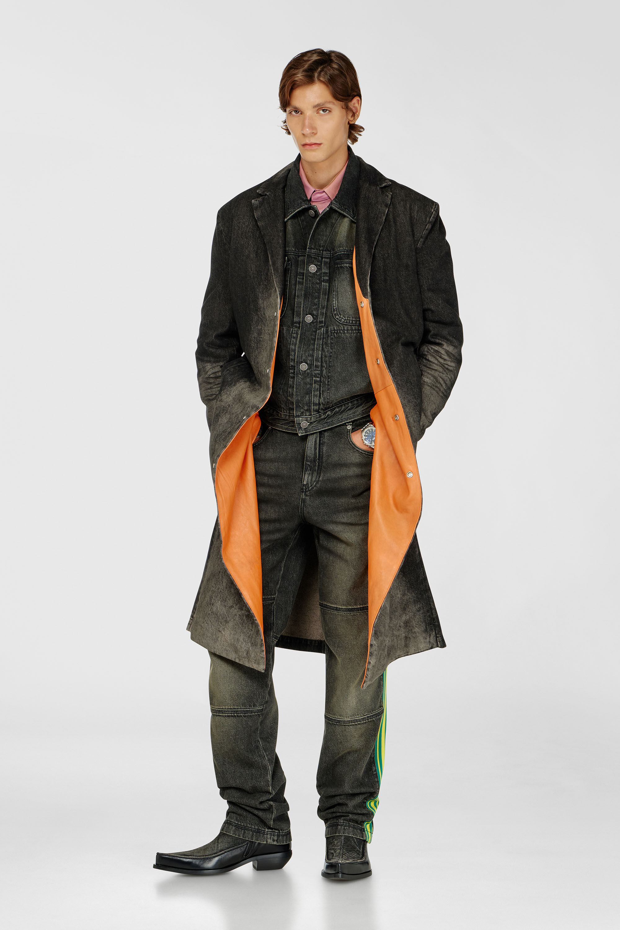 Women's Long coat in dirty-effect denim | Black | Diesel {{Country}}