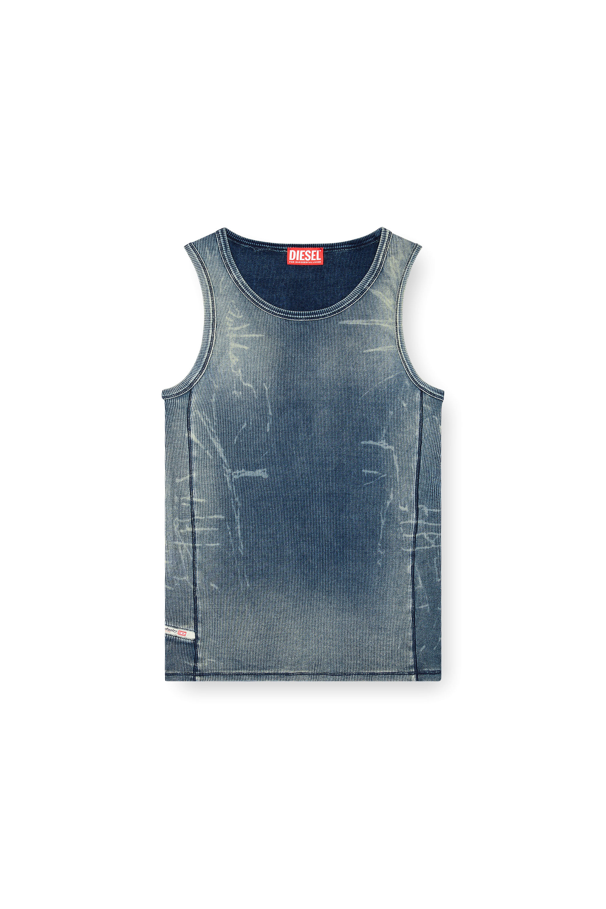 Diesel - T-GO, Unisex's Ribbed tank top with denim trompe l'oeil in Dark Blue - 2