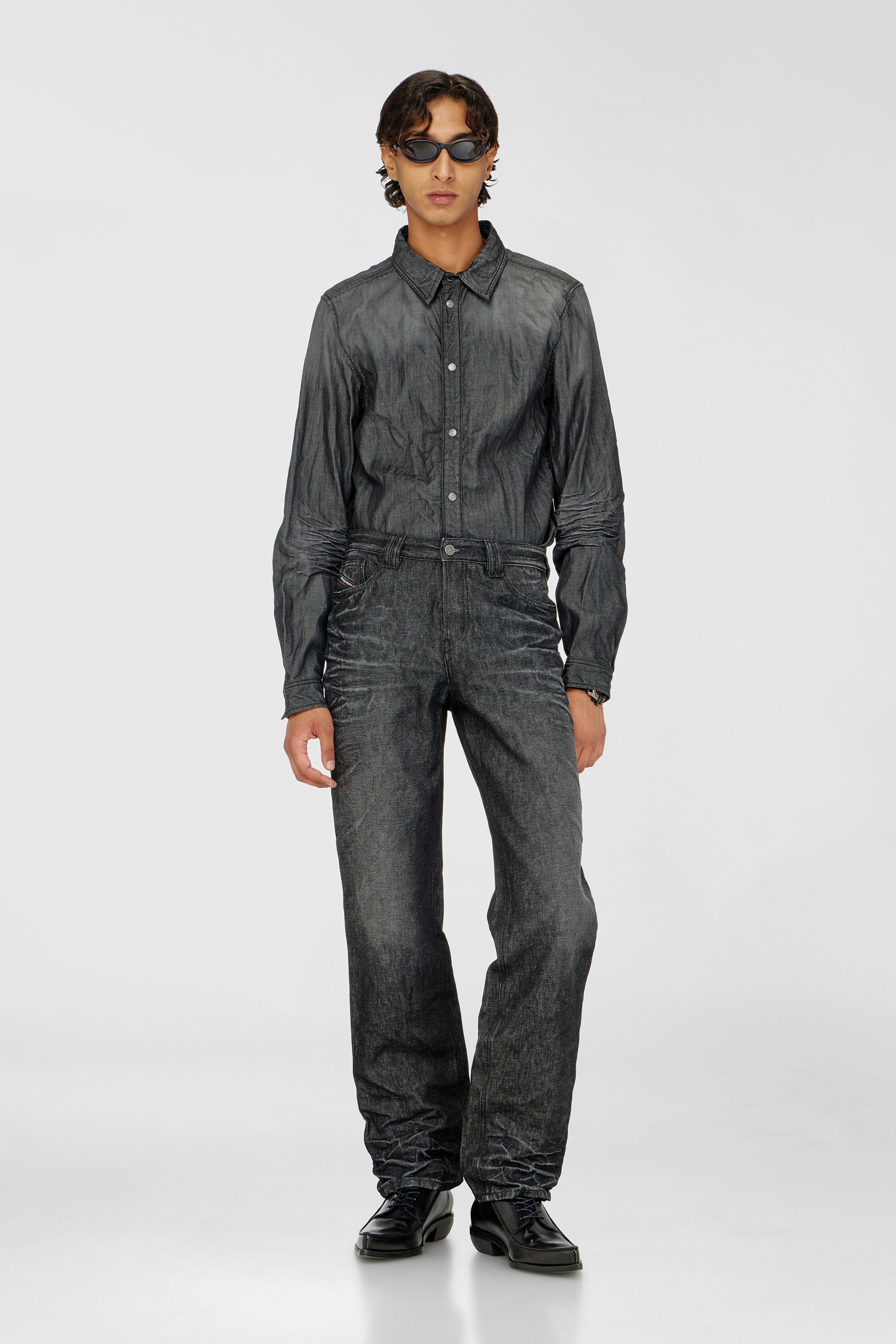 Diesel - D-SYNAR-FSJ2, Man's Shirt in creased denim in Dark grey - 1