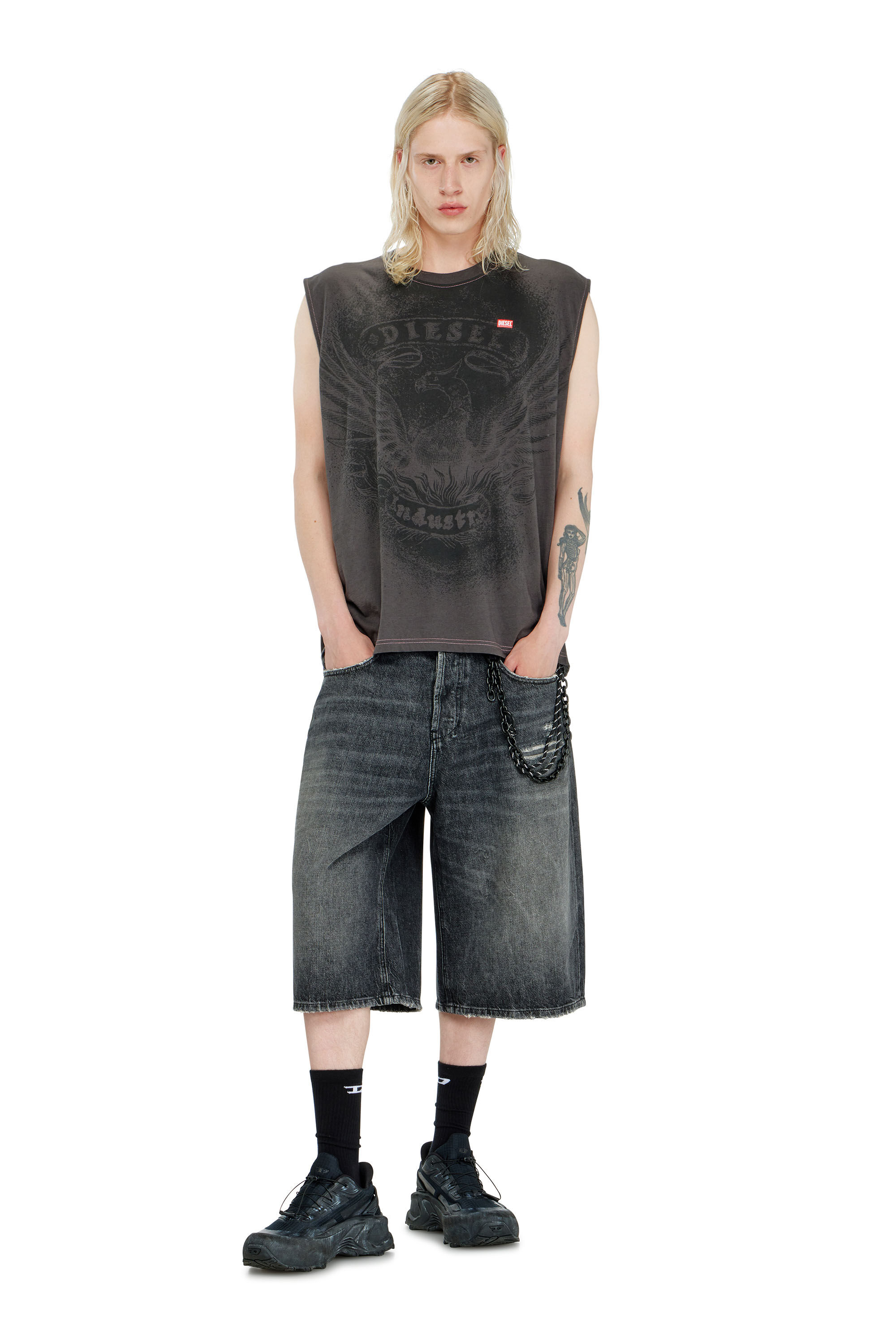 Men's Sleeveless top in cotton with tonal graphic | Grey | Diesel