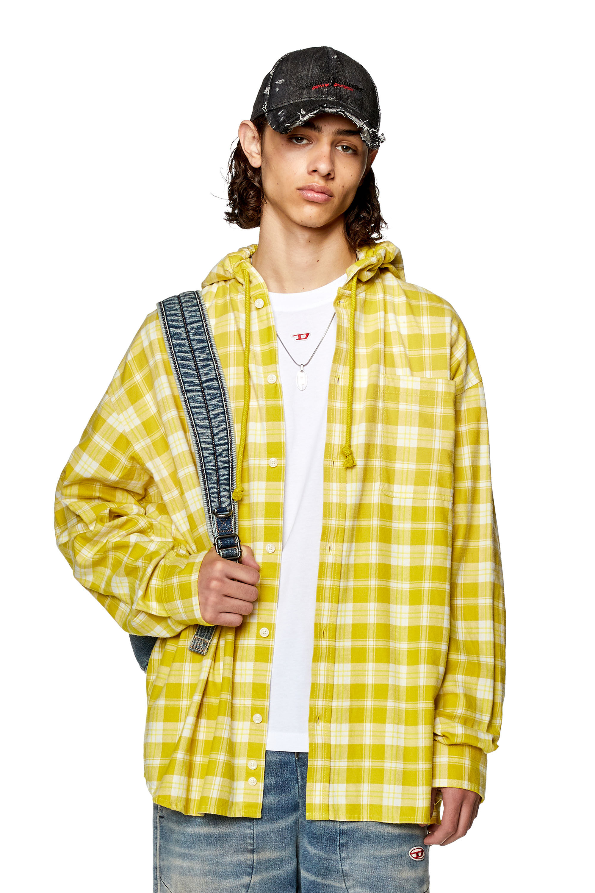 Men's Oversized hooded shirt in tactile flannel | S-DEWNY-HOOD Diesel