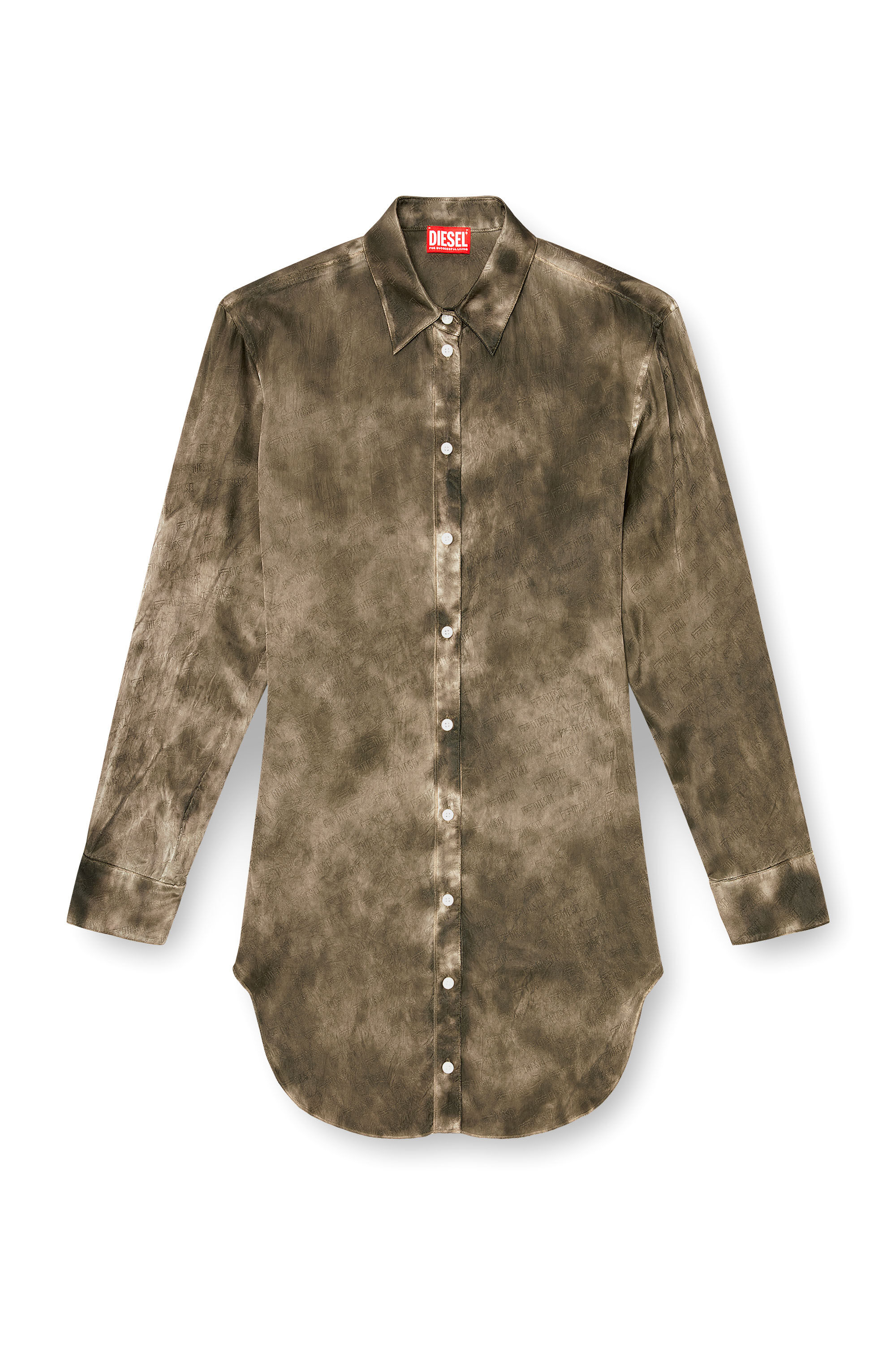 Diesel - C-LAVEL, Woman's Long shirt in logo-jacquard crinkled satin in null - 2