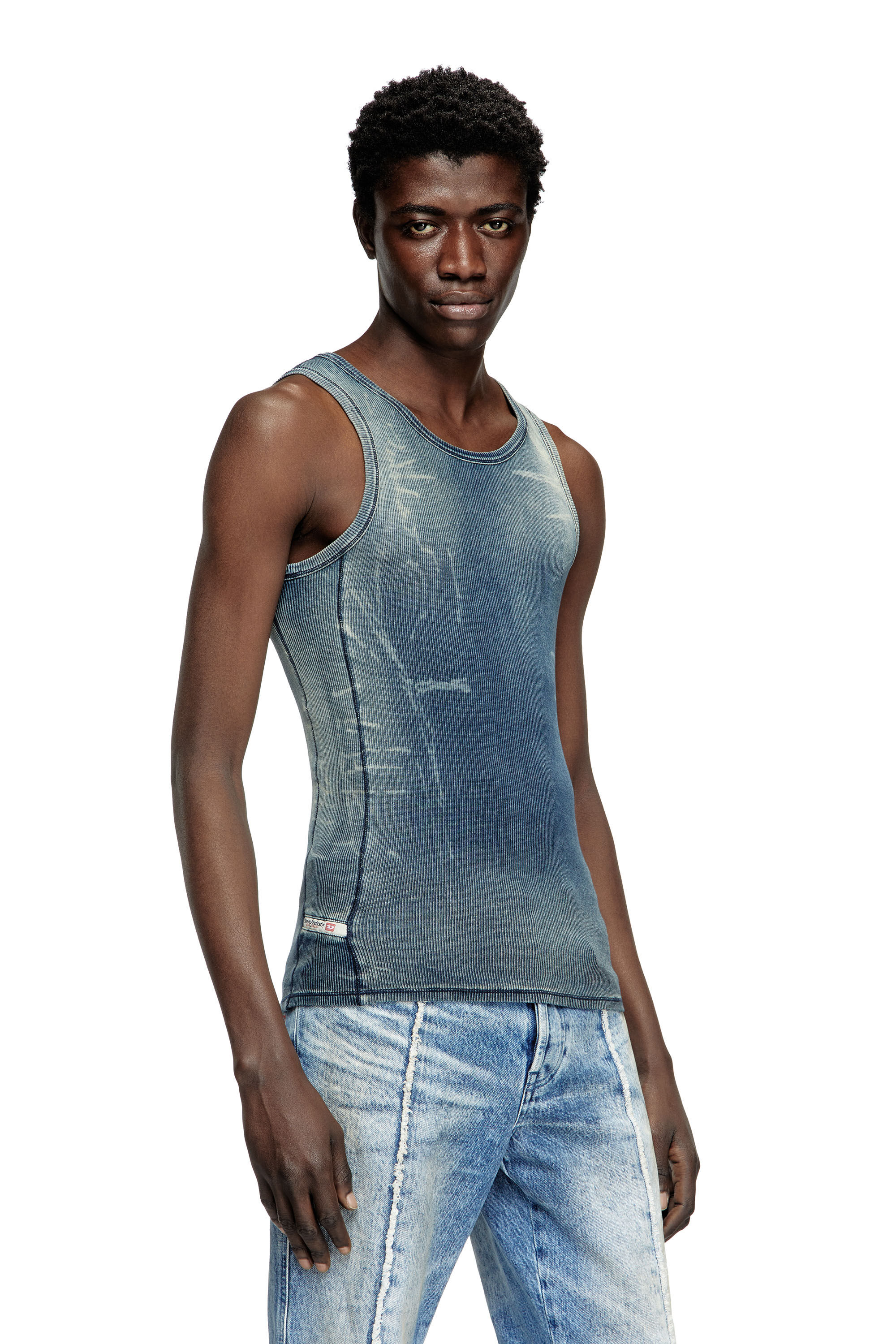 Diesel - T-GO, Unisex's Ribbed tank top with denim trompe l'oeil in Dark Blue - 3