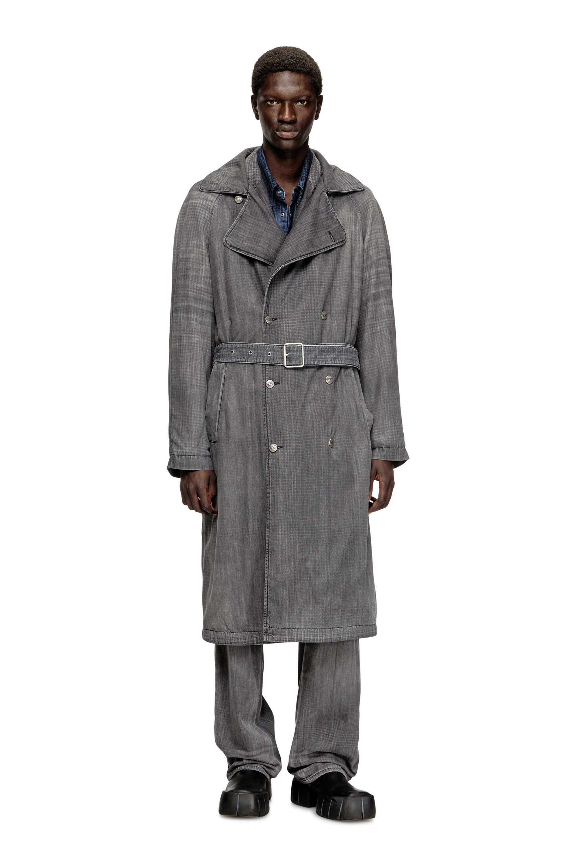 Women's Trench coat in patterned denim | Grey | Diesel {{Country}}
