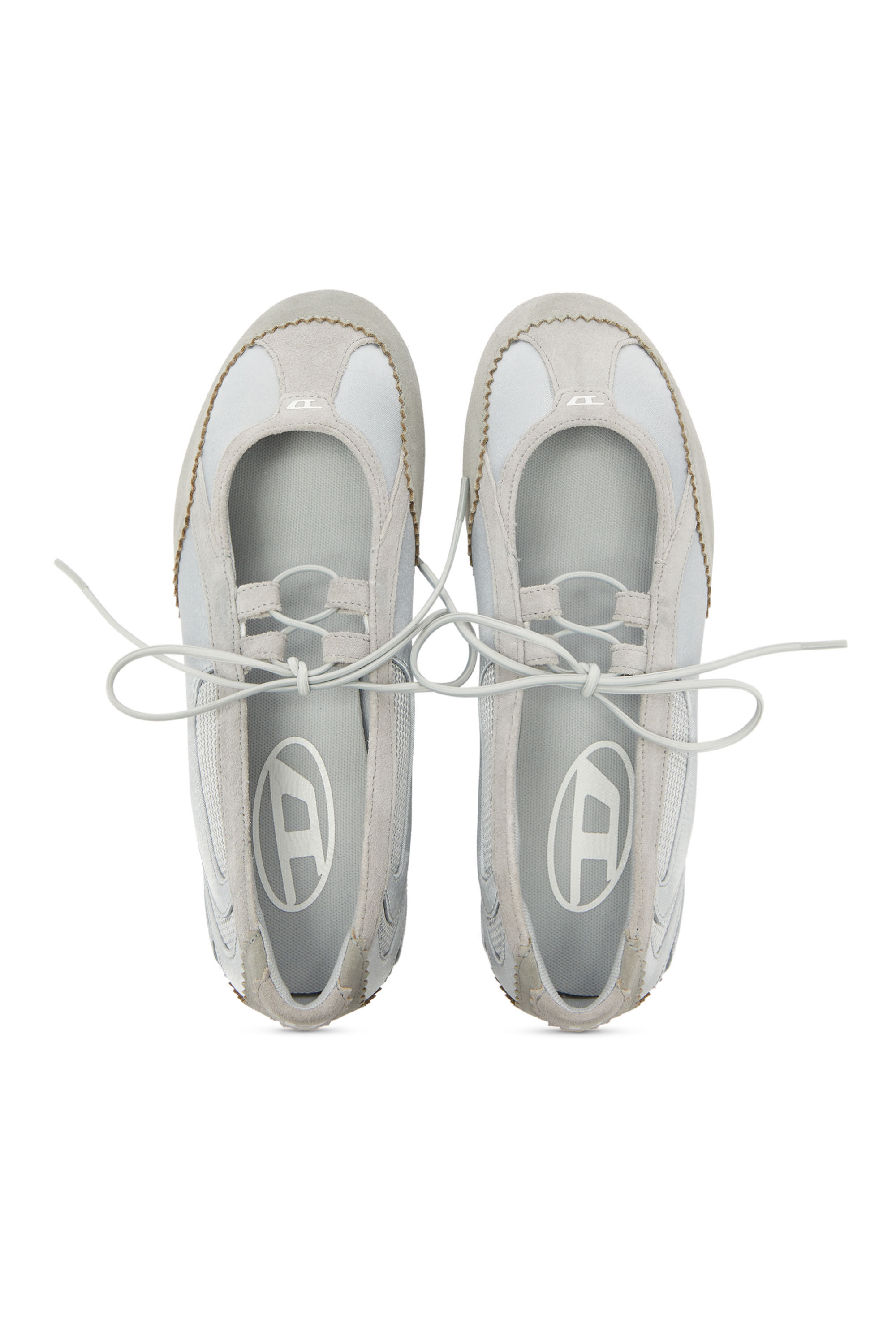 Diesel - D-MILE BALLERINA LACE UP II W, Woman's D-Mile - Lace-up ballerina flats in leather and mesh in Light Grey - 4