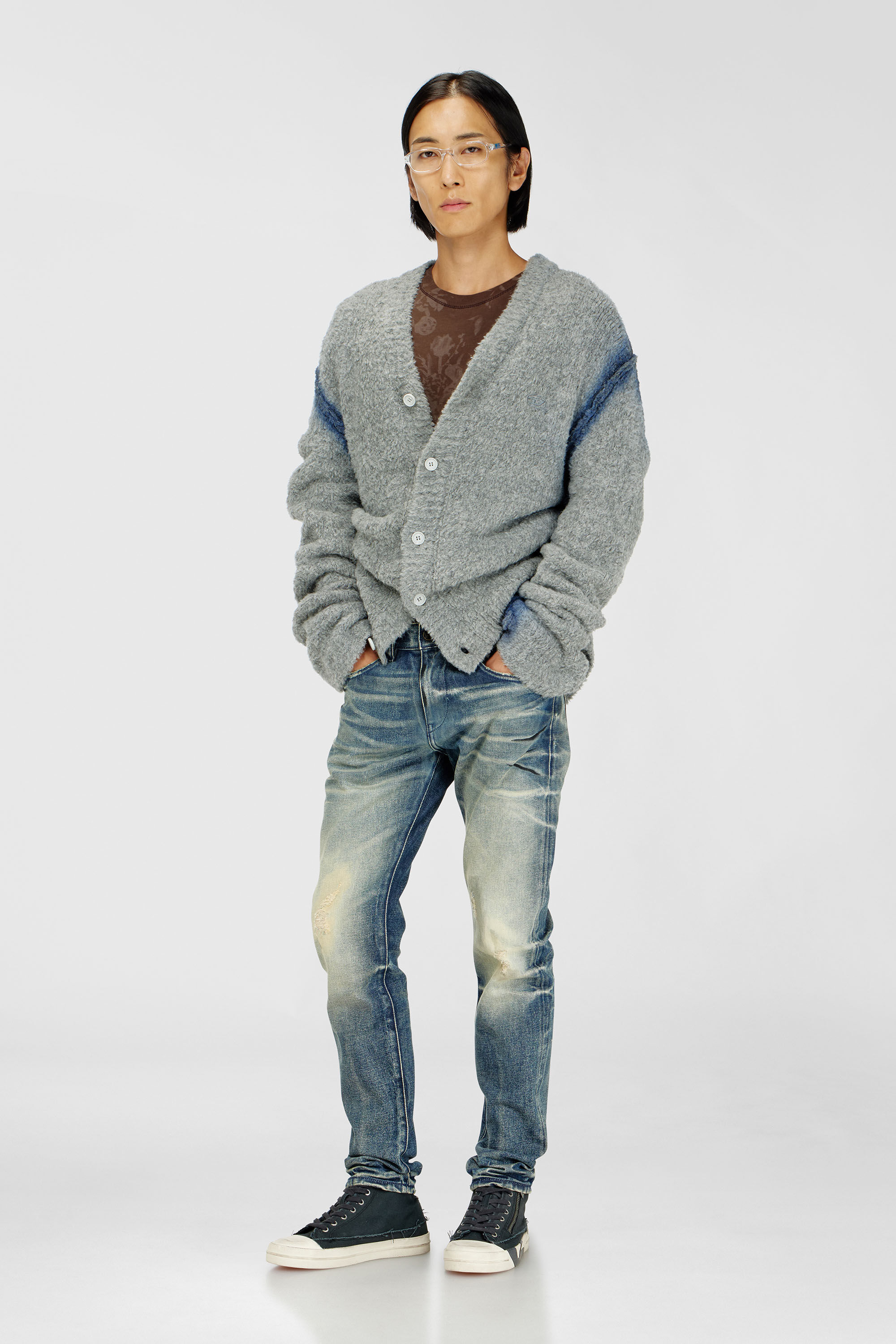 Men's Alpaca-blend cardigan with spray-dyed seams | Grey | Diesel BG