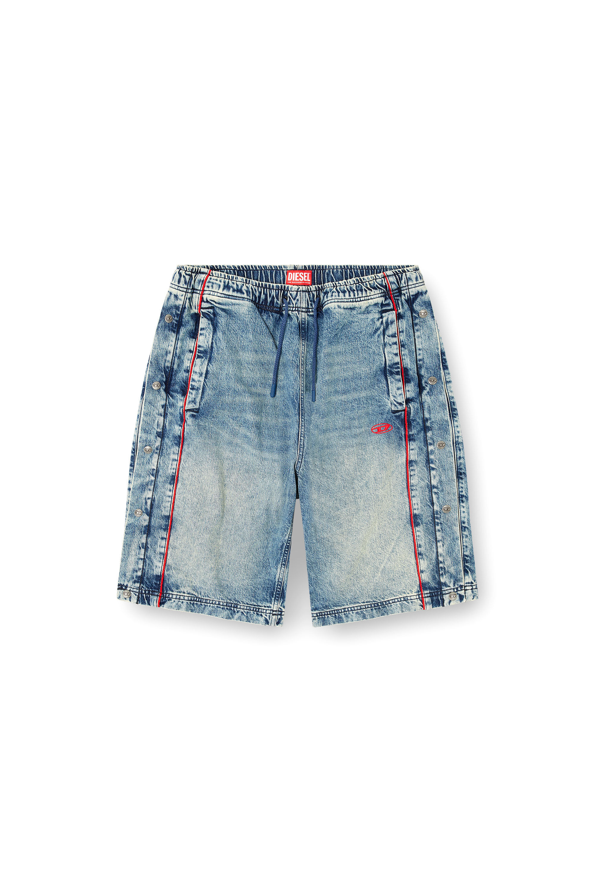 Diesel - D-AXFOR-SHORT-S, Unisex's Denim shorts with red piping in Medium blue - 2