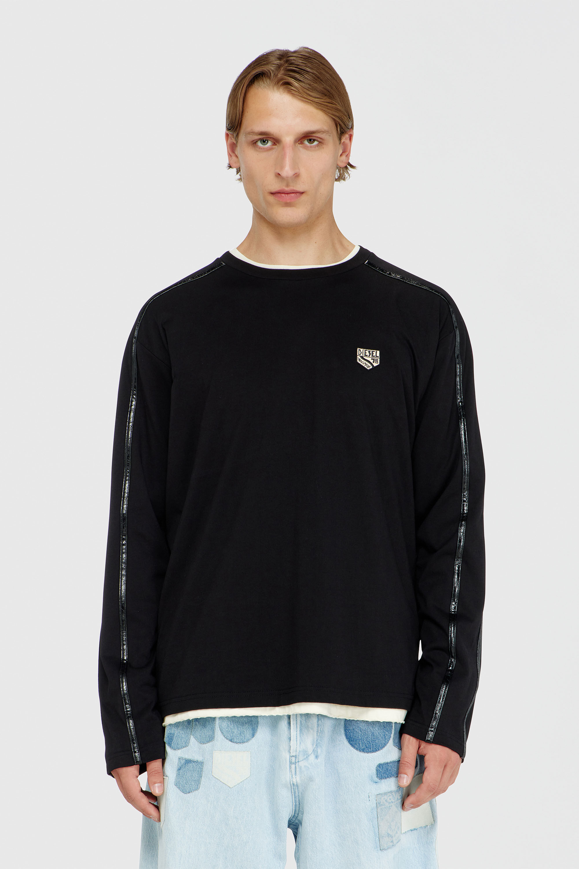 Diesel - T-NORM-LS-FL, Man's Long-sleeve T-shirt with tonal trims in Black - 3
