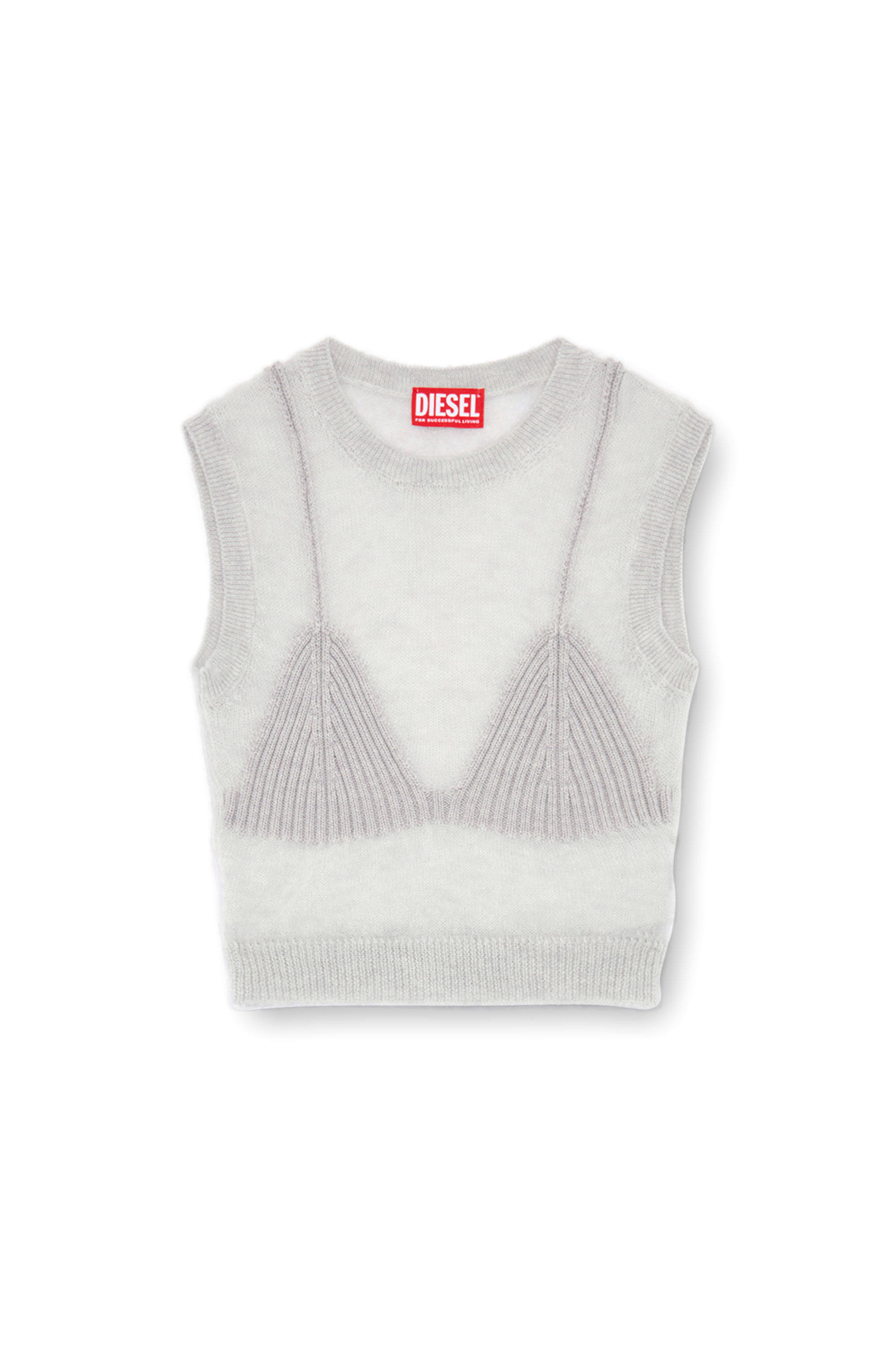 Women's Sheer knit top with a bra detail | Grey | Diesel