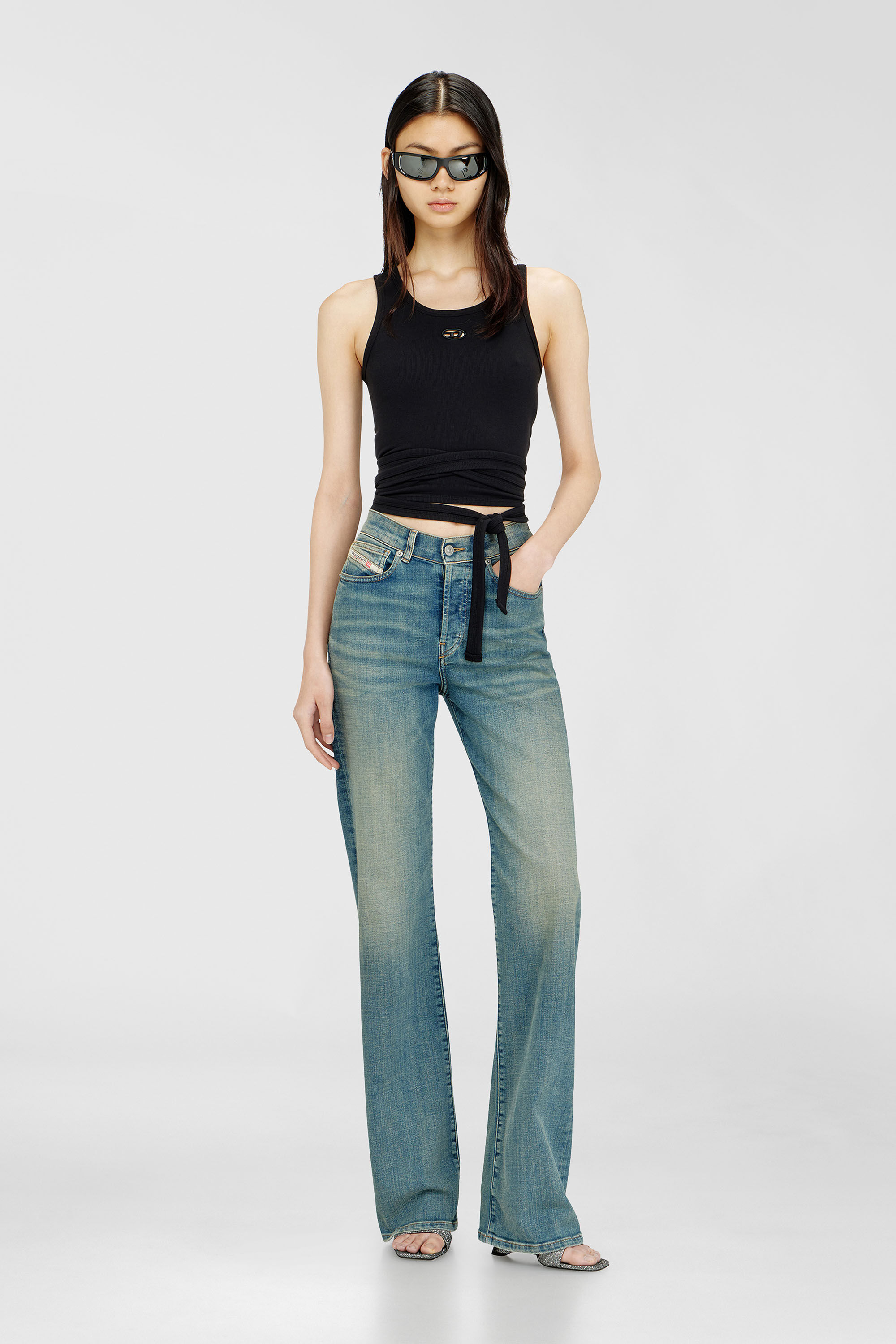 Diesel - T-ANKY-TAIL-S1, Woman's Crop top with wrap-around laces in Black - 1