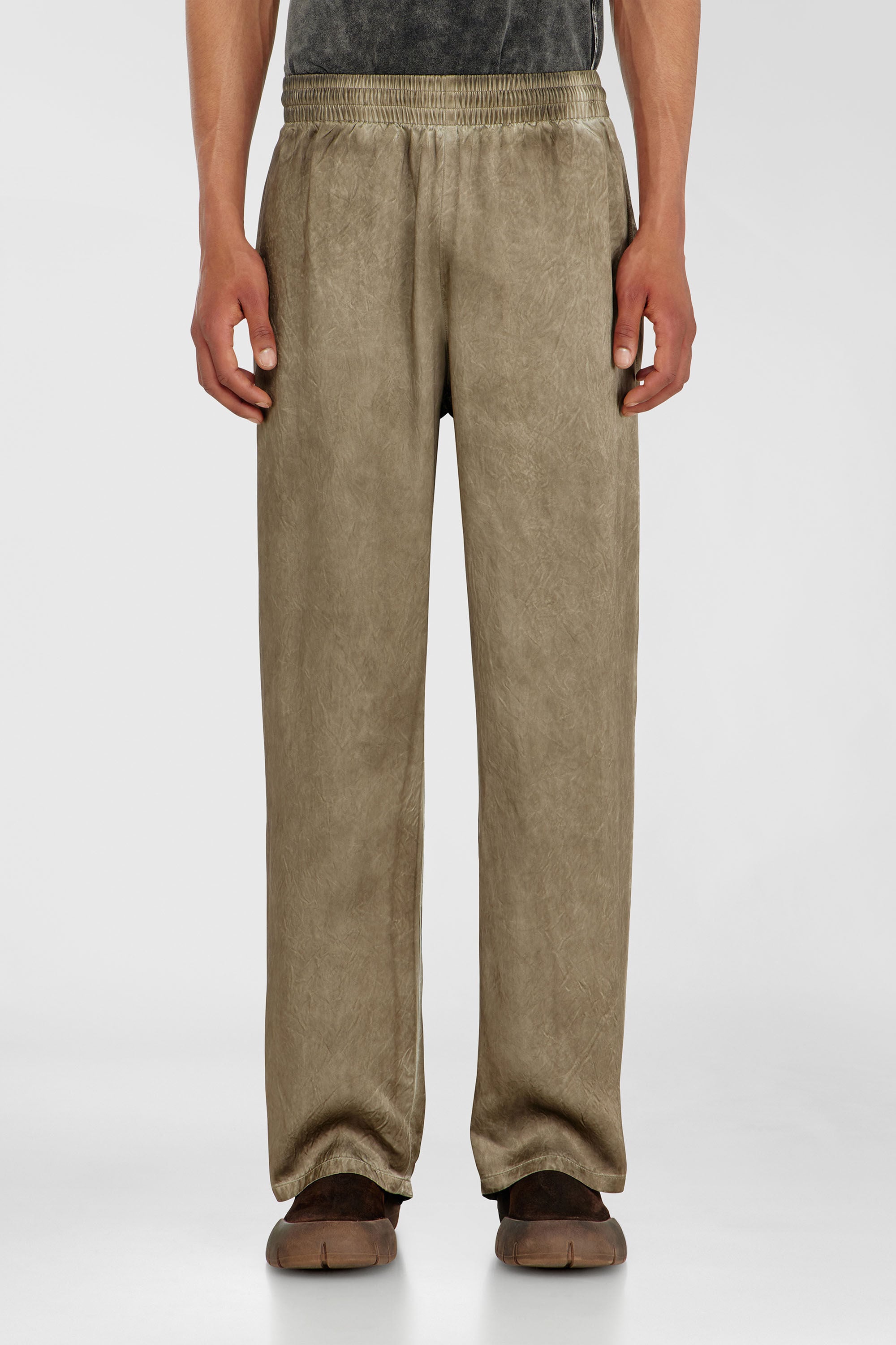 Diesel - P-THECK-AGCT, Man's Pants in wrinkled satin in Light Brown - 3