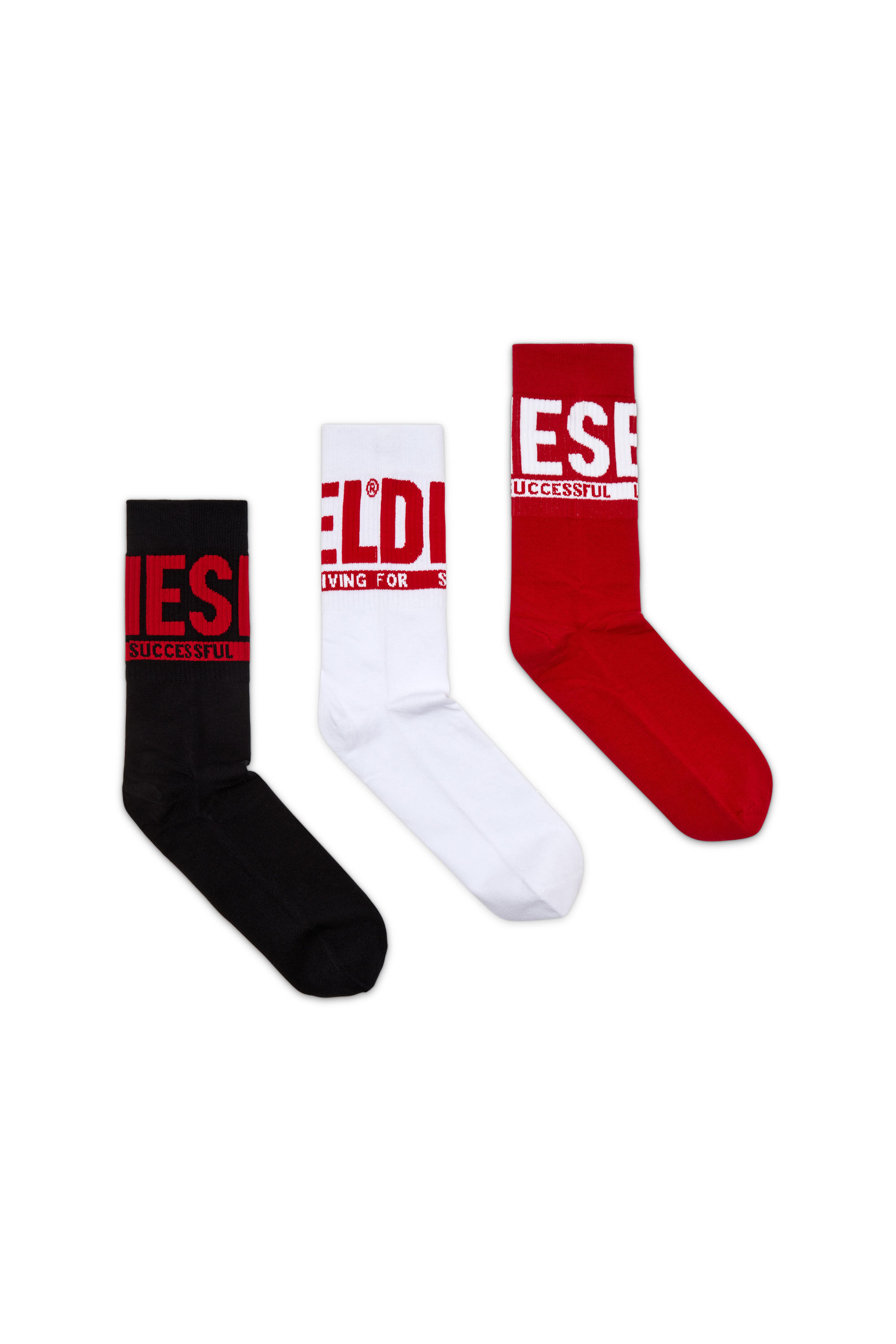 Diesel - SKM-RAY-THREEPACK, Man's 3-pack socks with Diesel logo in Black/Red - 1