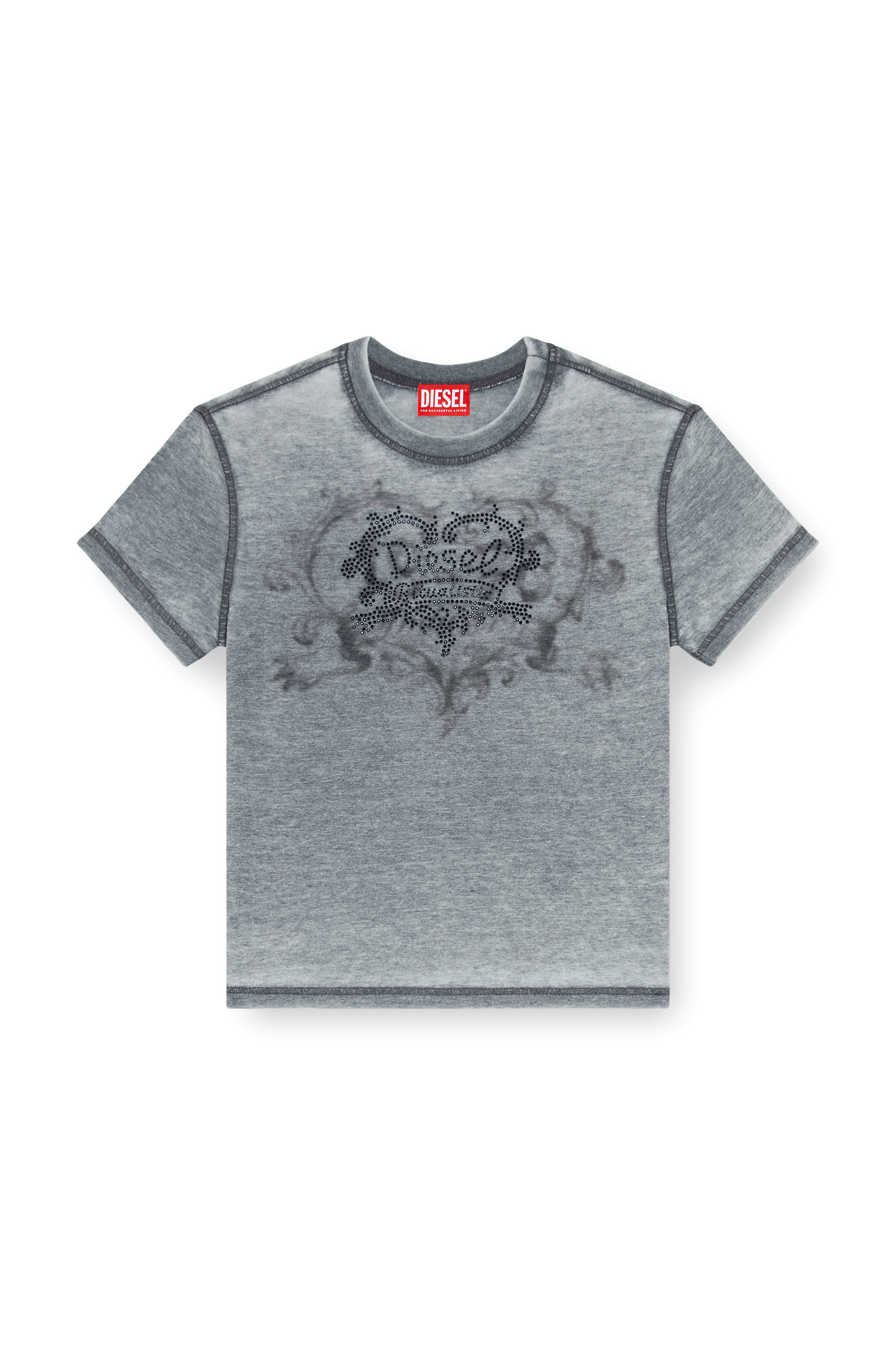 Diesel - T-ILA-AA1, Woman's Jersey t-shirt with rhinestones and burnout effect in Grey - 2