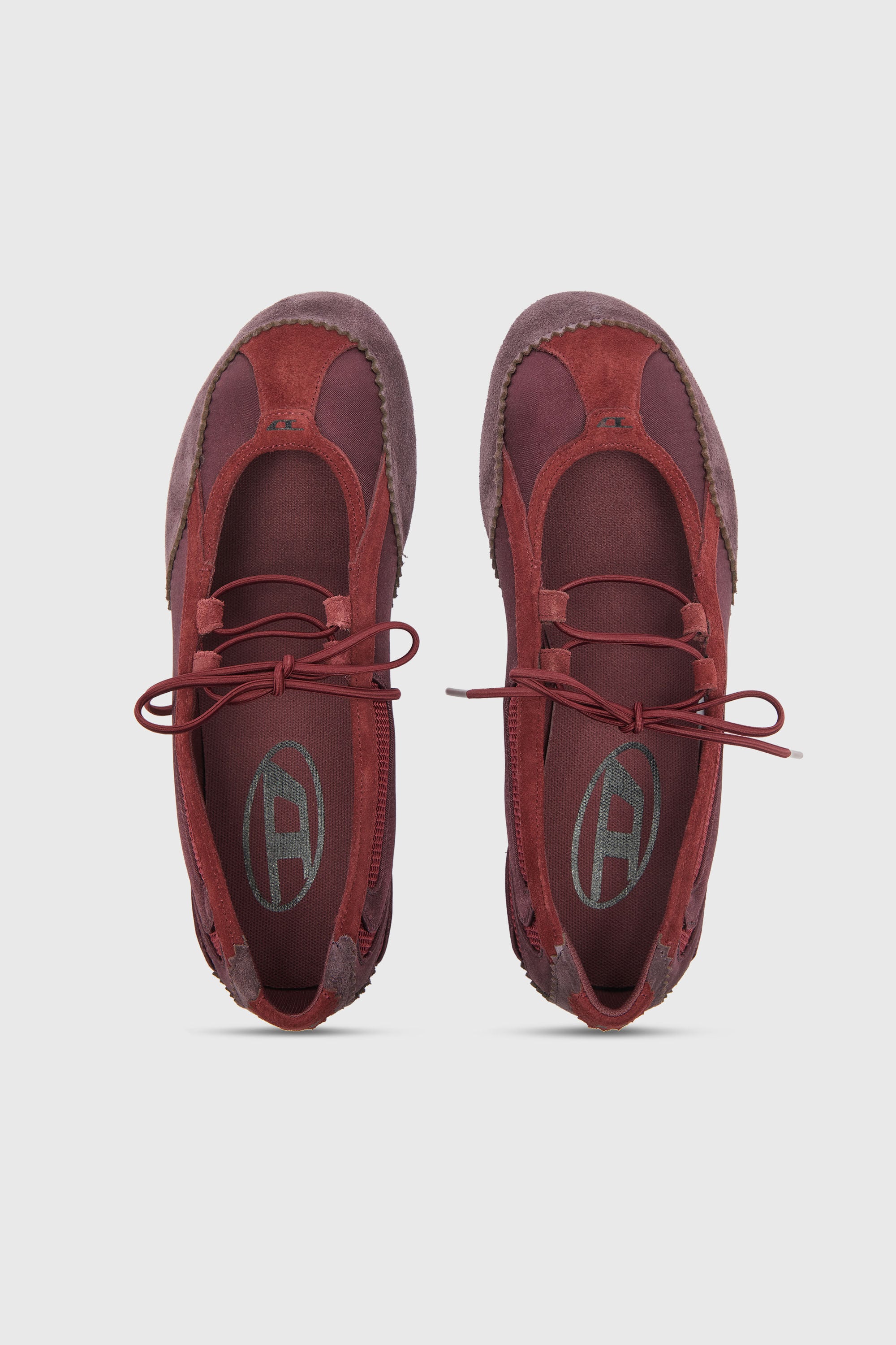Diesel - D-MILE BALLERINA LACE UP II W, Woman's D-Mile - Lace-up ballerina flats in leather and mesh in Burgundy - 4