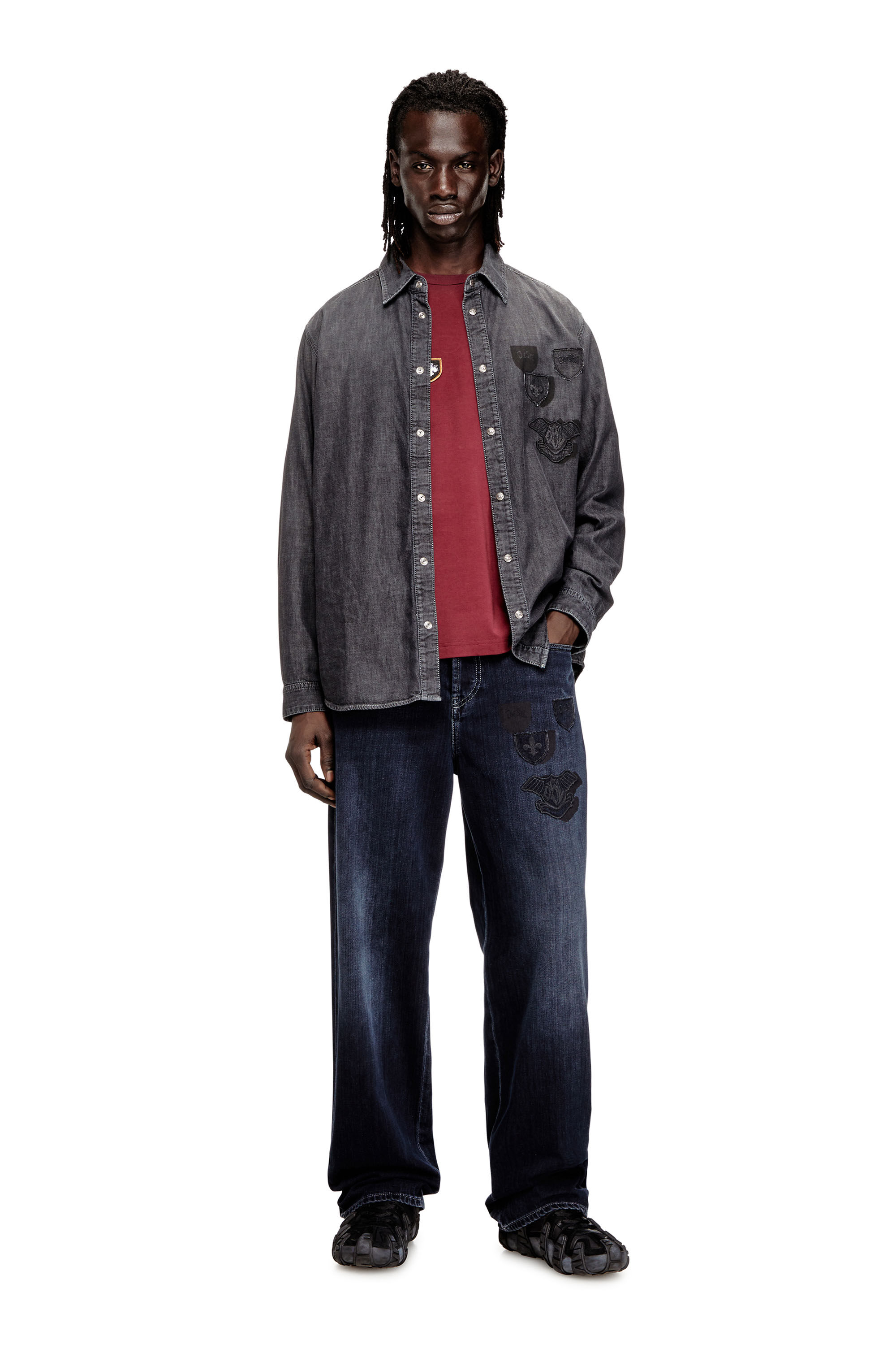 DIESEL ディーゼル S-DOU-DNM-FL S-DOU-DNM-FL デニム 切替 レーヨン 長袖 シャツ ブラック系 グレー系 38【美品】【中古】 DIESEL ディーゼル S-DOU-DNM-FL S-DOU-DNM-FL デニム 切替 レーヨン