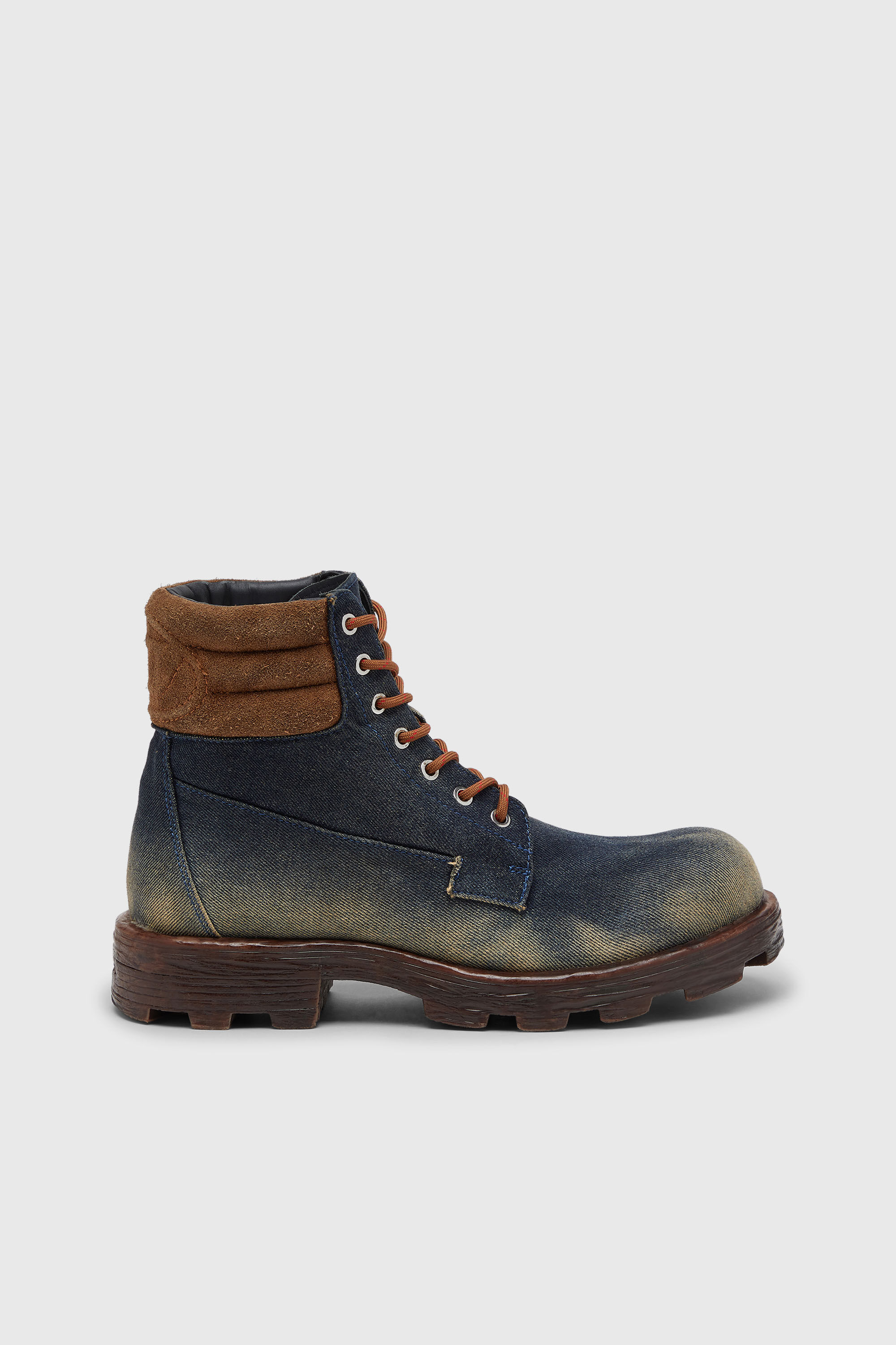 Diesel - D-HAMMER LACE UP, Man's D-Hammer-Combat boots in denim and suede in Dark Blue - 1