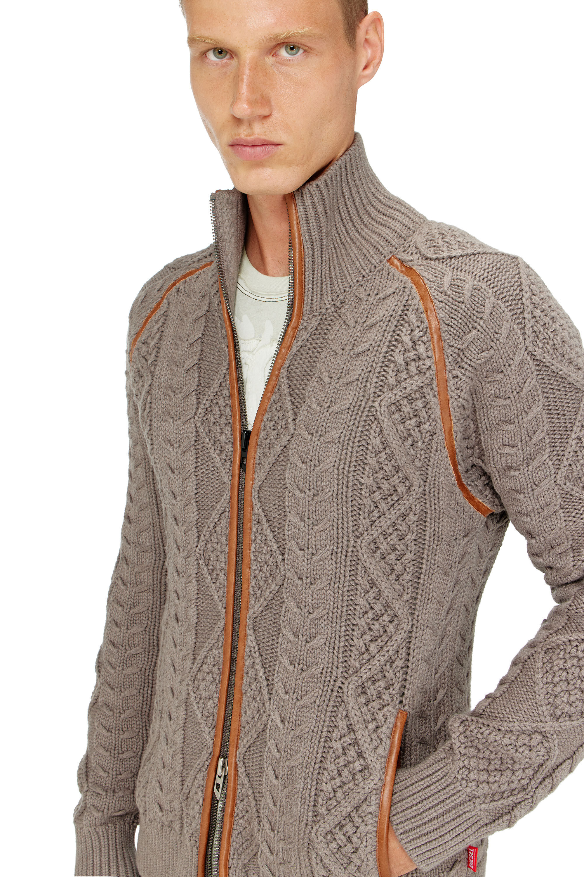 Diesel - K-INOKI, Man's Zip cardigan in cable knit in null - 5