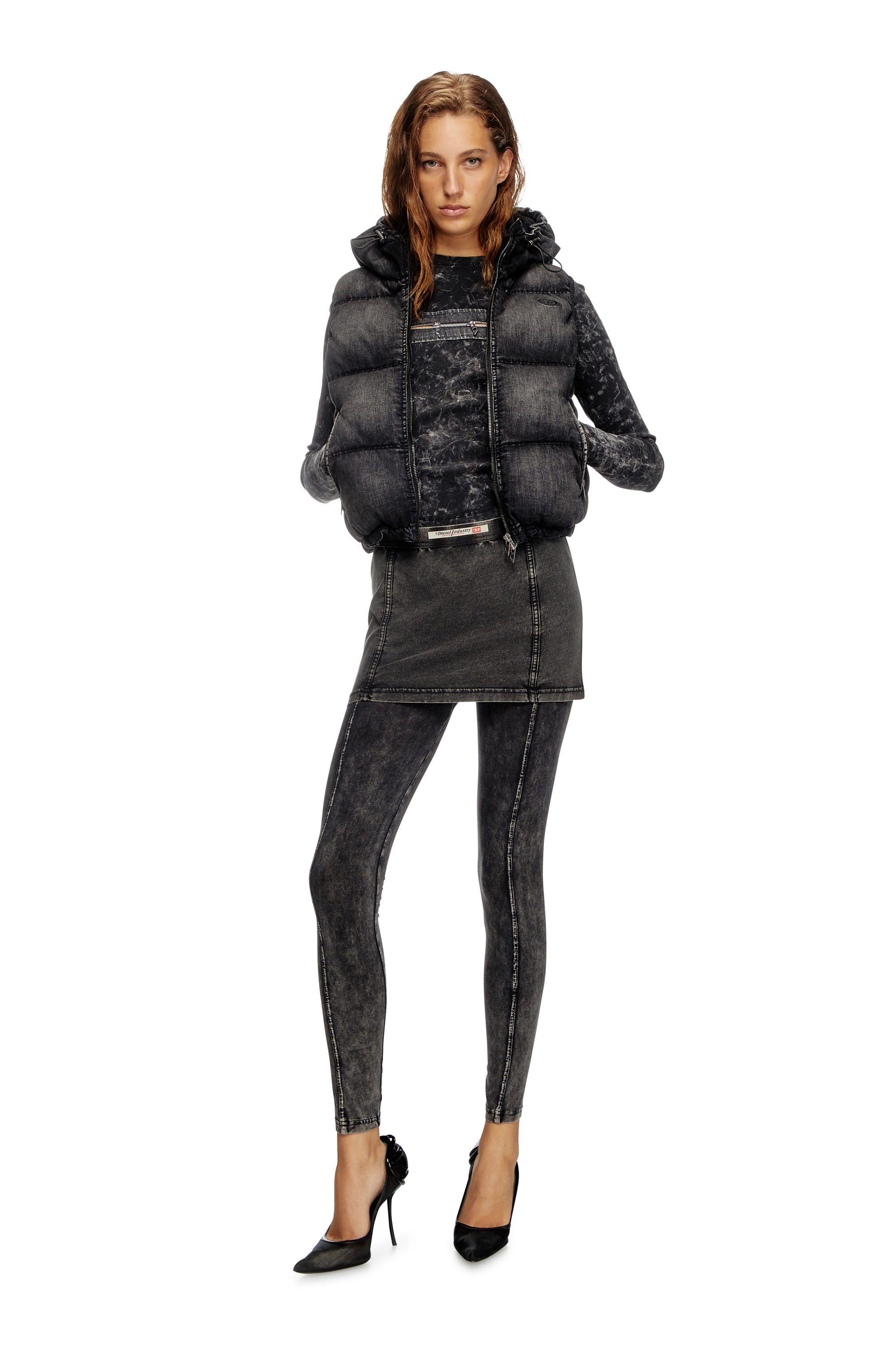 Diesel - T-ERCOLE, Woman's Marbled top with zipped cut-out in Black - 1