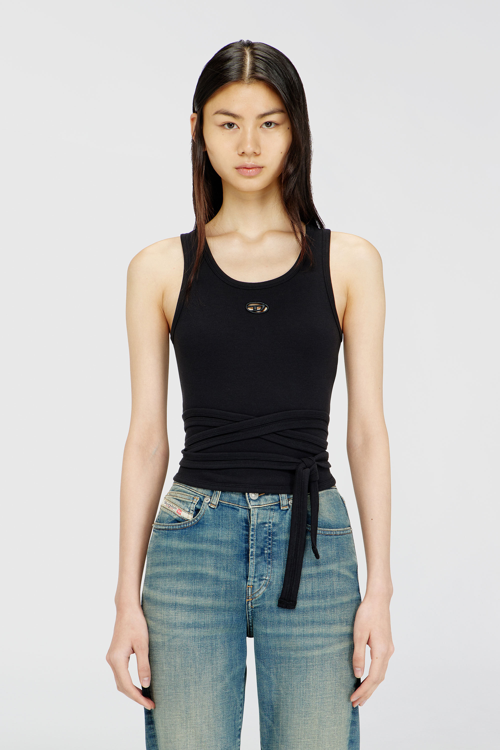 Diesel - T-ANKY-TAIL-S1, Woman's Crop top with wrap-around laces in Black - 3