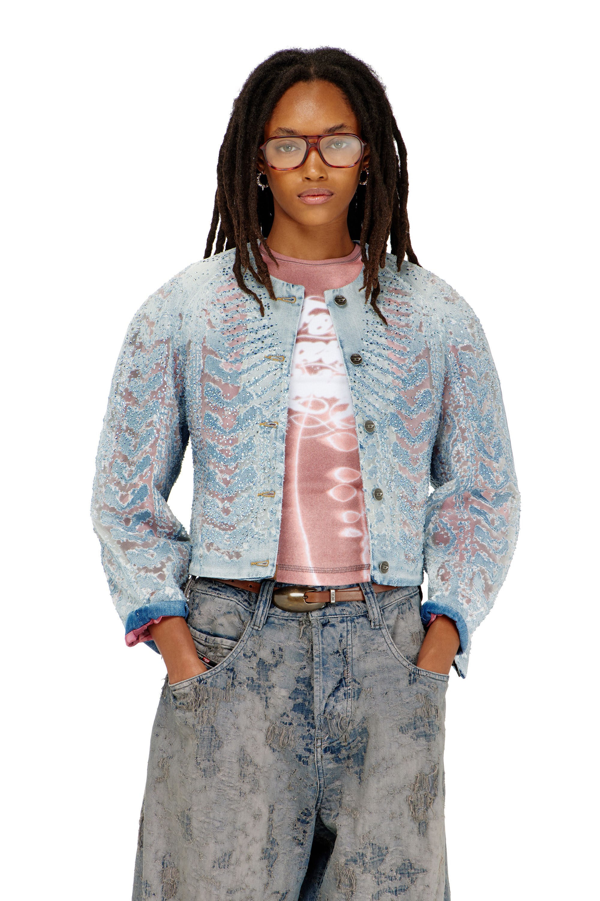 Diesel - DE-SOLIXIA-S, Woman's Jacket in microstone devor&eacute; denim in null - 3