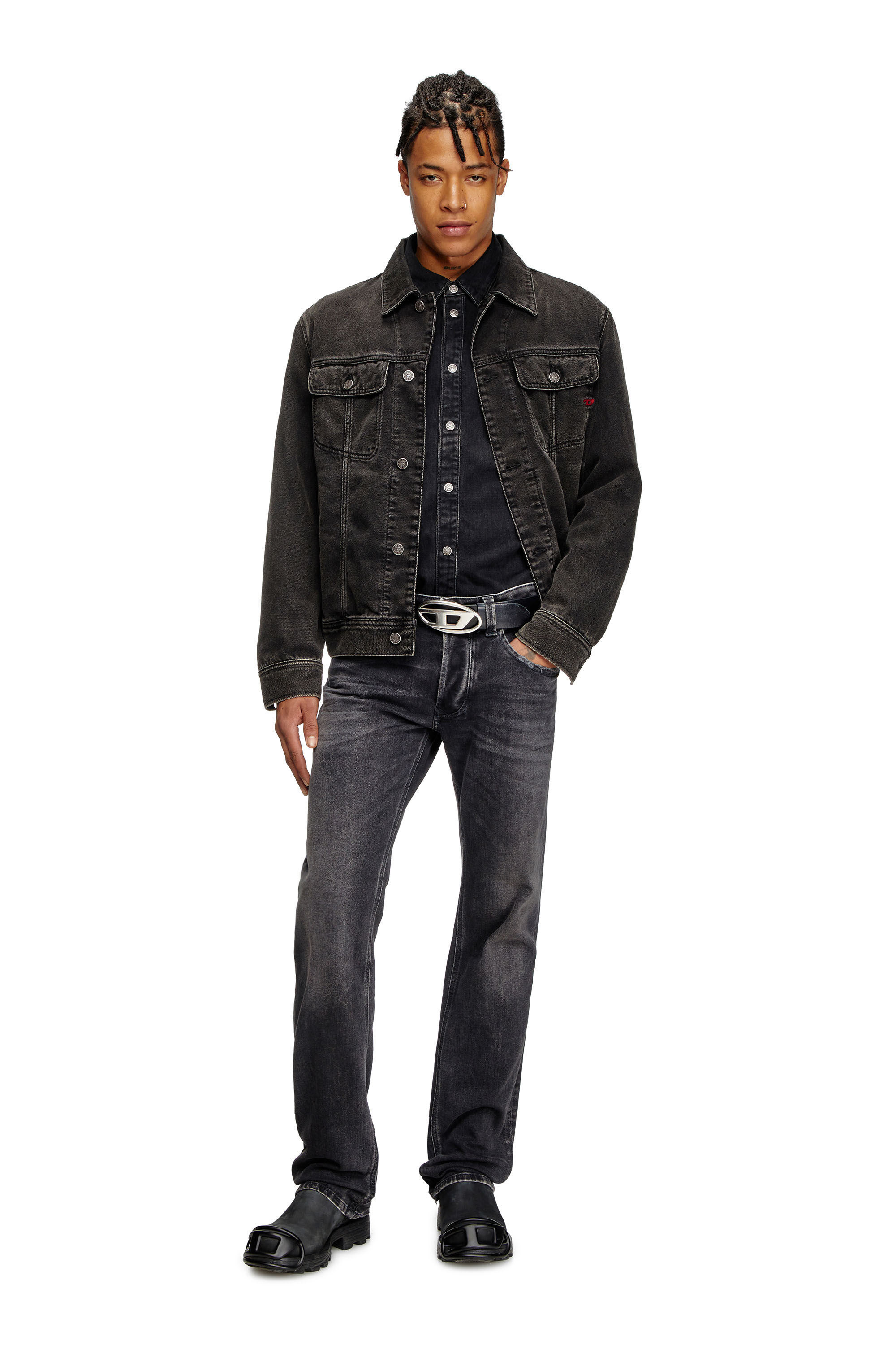 ☆Y☆ RETRO ENGINE Black Paint Denim Men's Regular Jeans | Black/Dark grey | Diesel 1985 Larkee