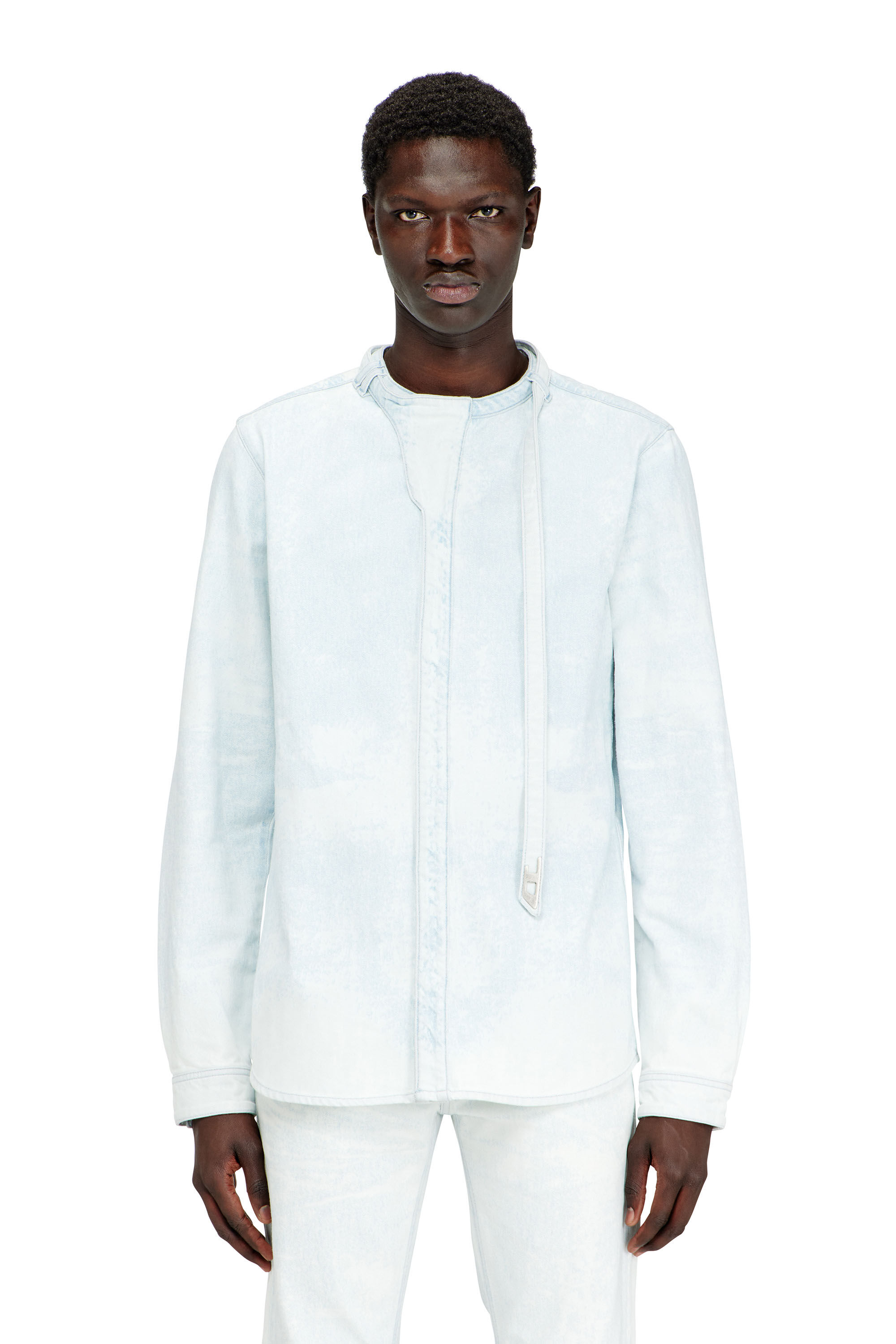 Diesel - D-TYLLAR-FSI, Man's Shirt in ice-blue satin denim in Light Blue - 3