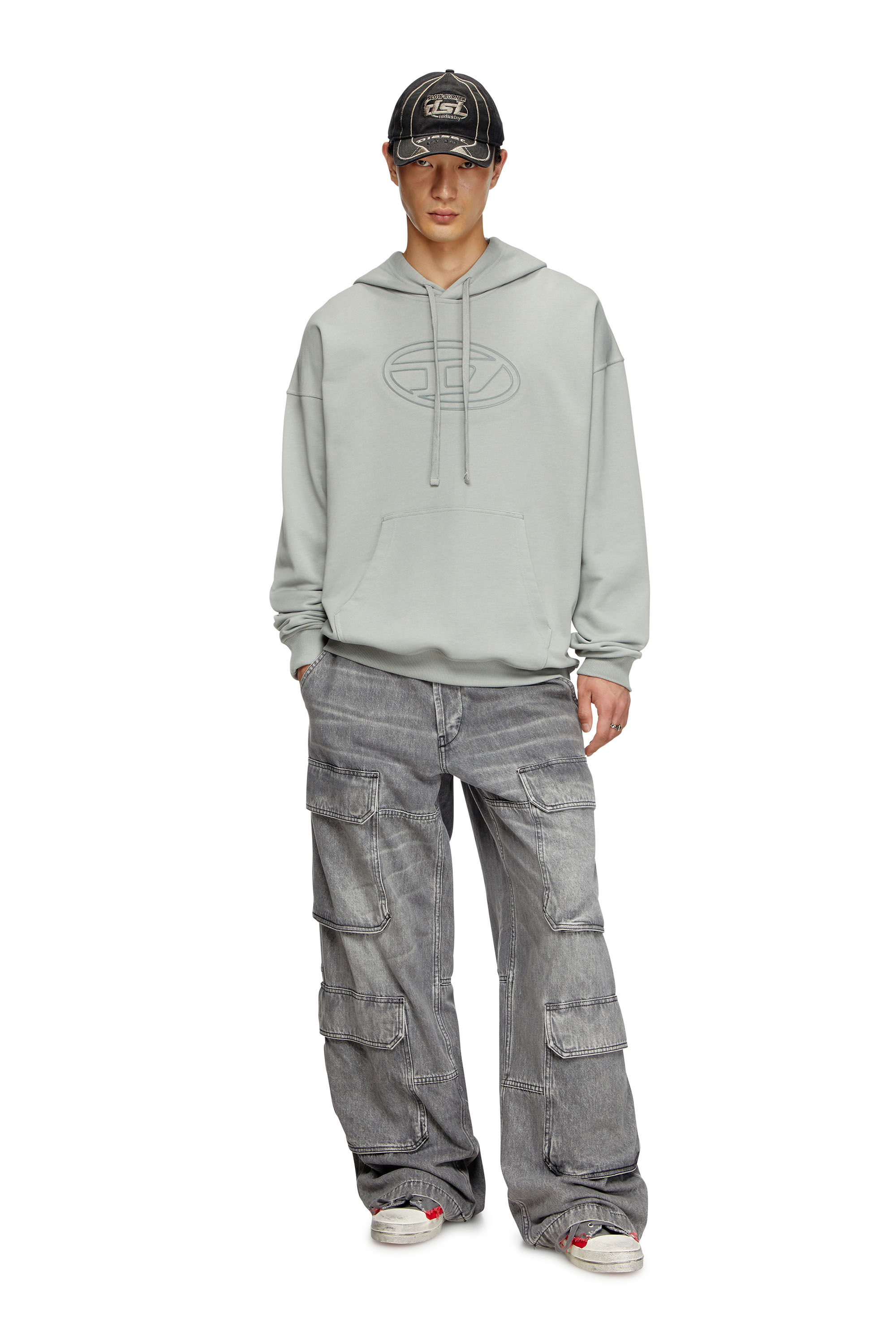 Diesel - S-UMMER-BIGOVAL, Man's Hoodie with embossed Oval D in Light Grey - 1