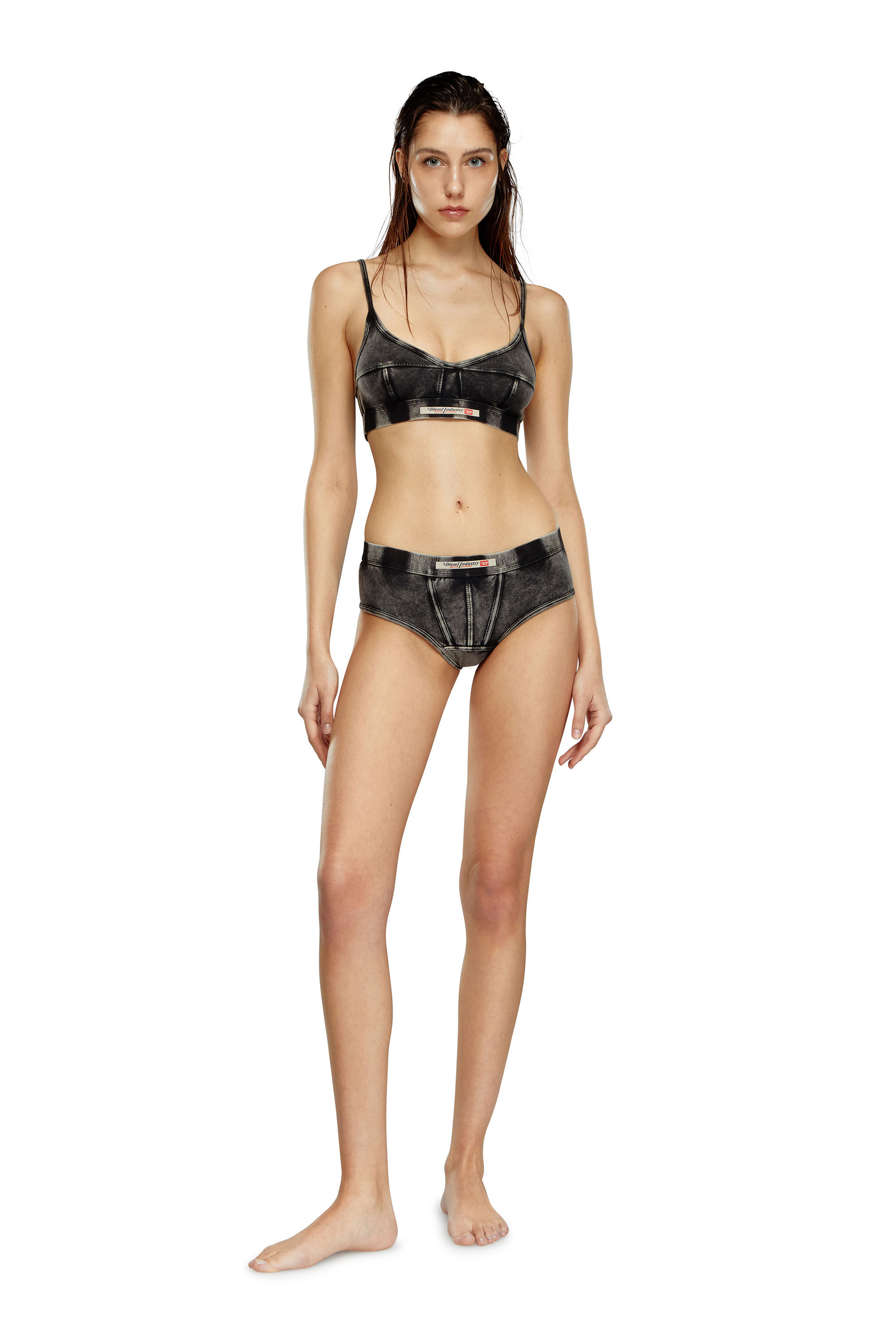 【DIESEL】 Thong in denim-effect jersey Ufpn-Clodia Women's Briefs in denim-effect jersey | Grey | Diesel