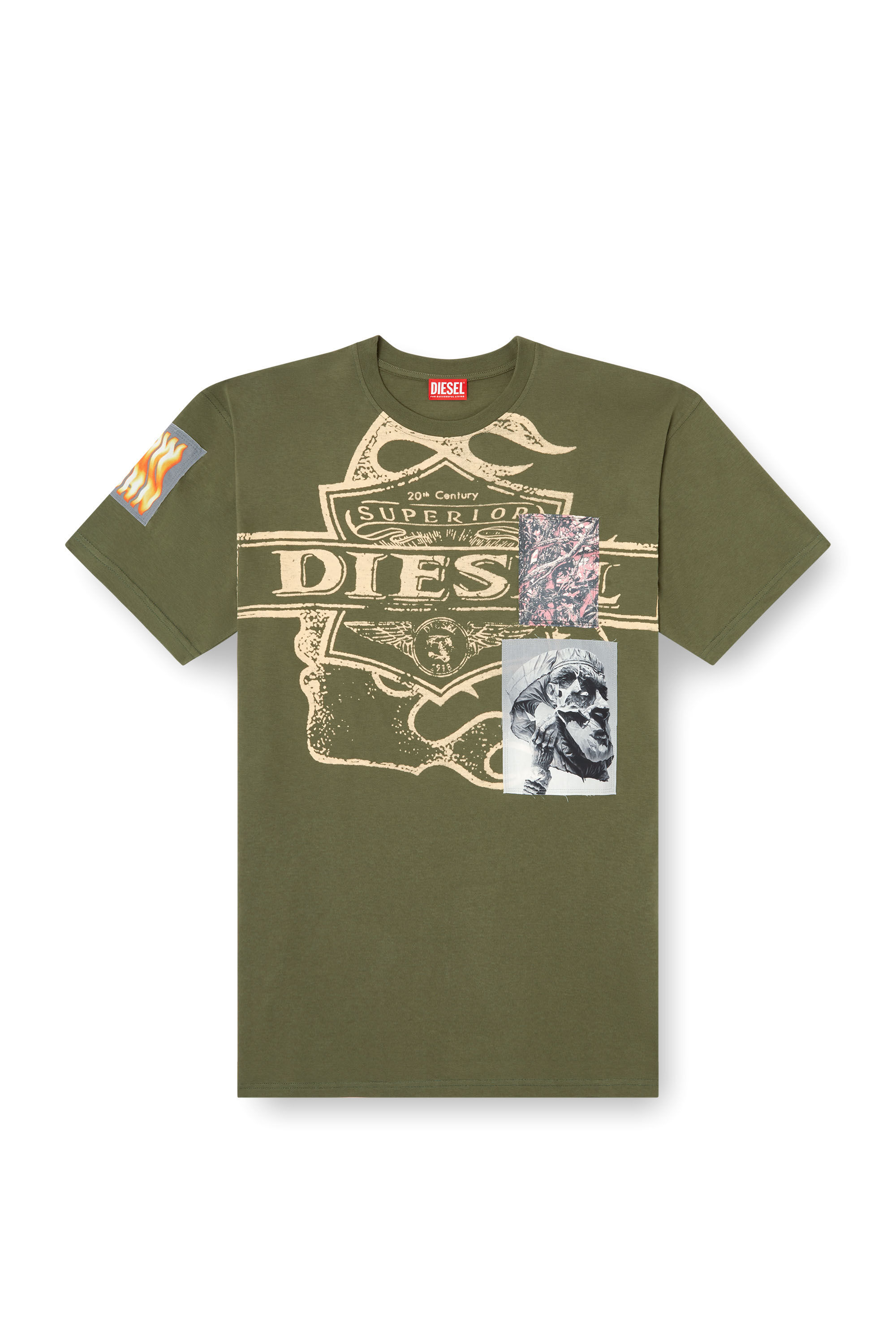 Diesel - T-BOXT-SLITS-R8, Man's T-shirt with patch detail in Olive Green - 2
