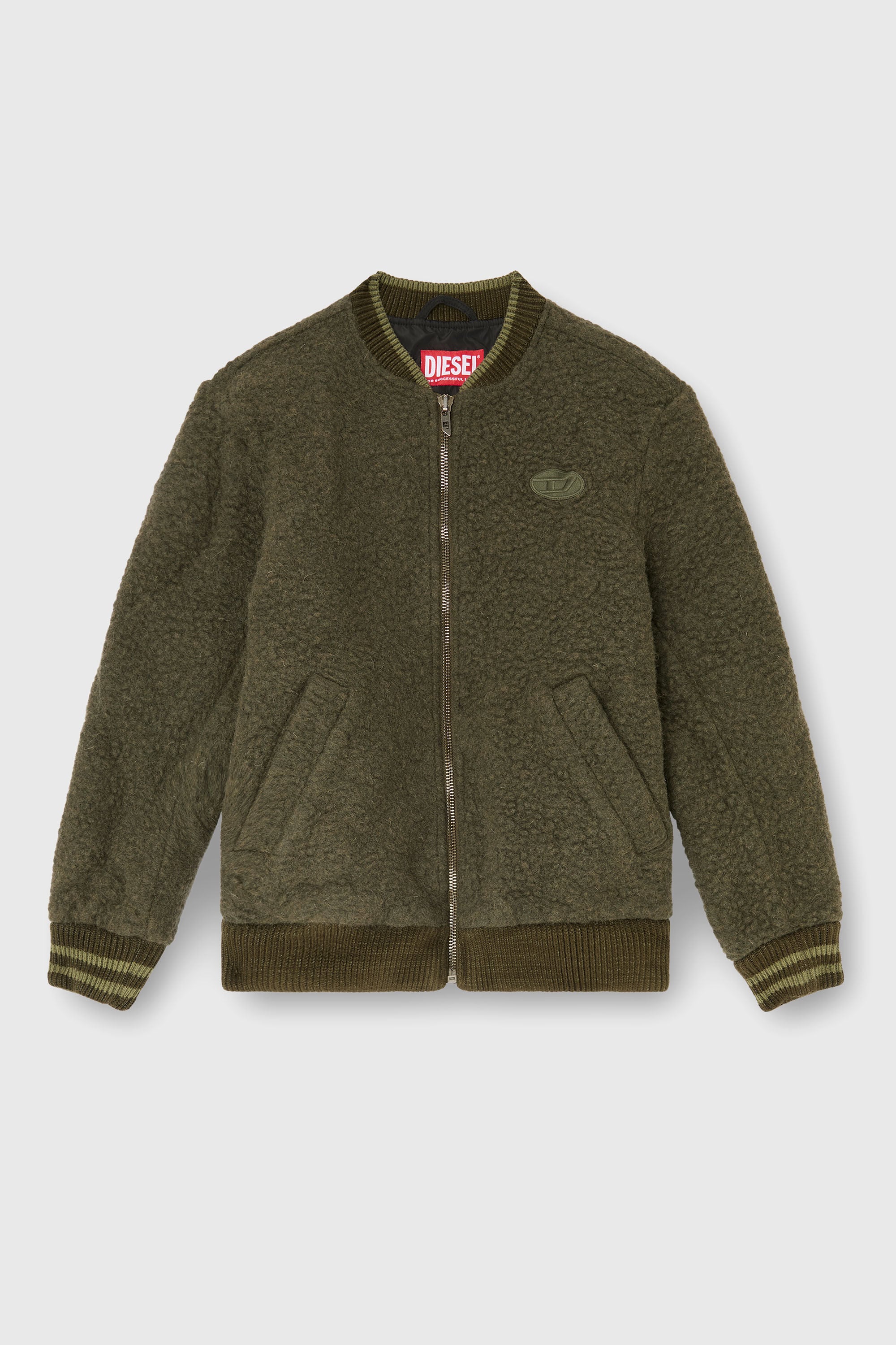 Diesel - S-REDS, Man's Whool mix bomber jacket with ribbed trims in Military Green - 2