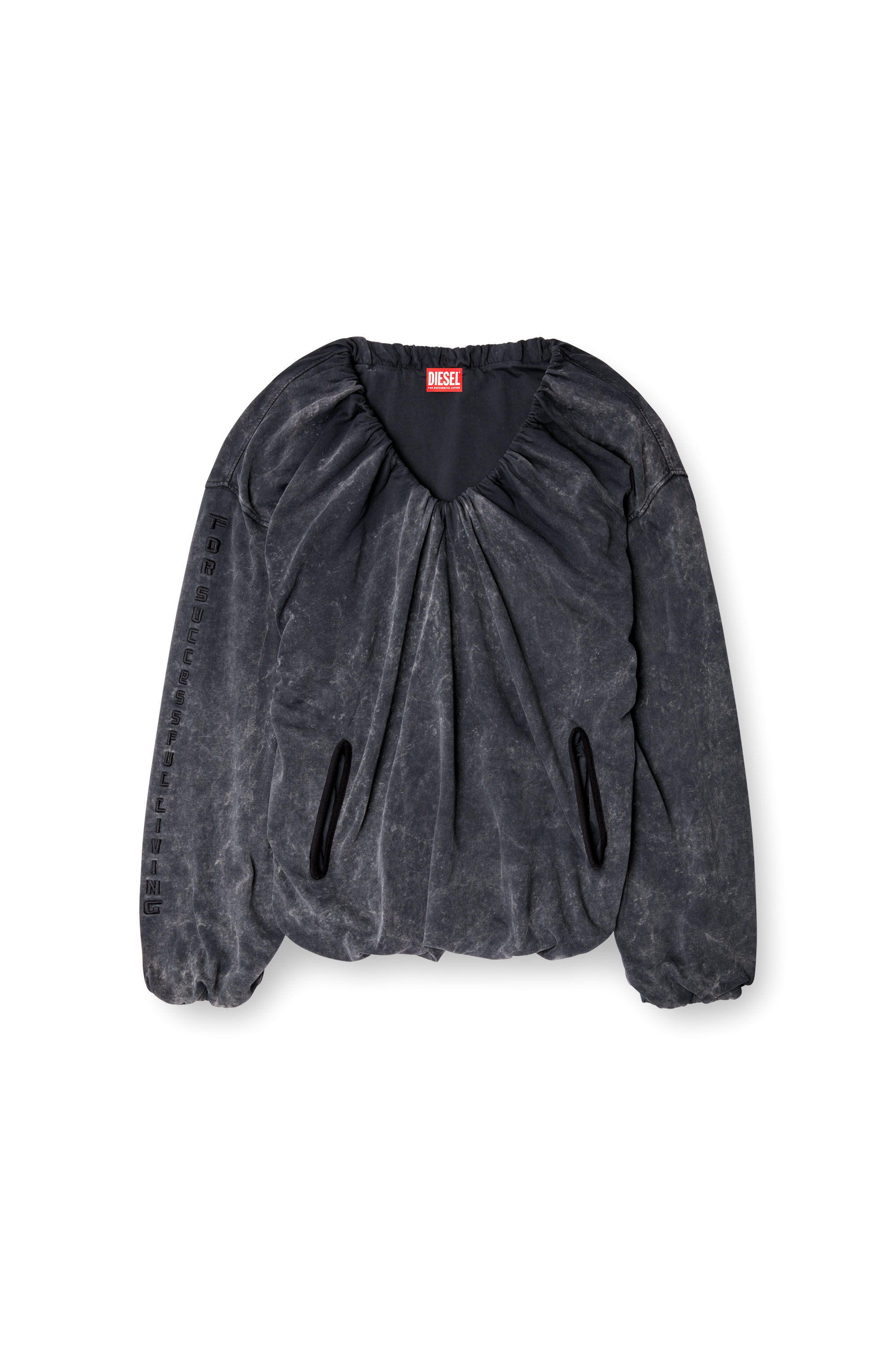 Diesel - F-INDY, Woman's Gathered sweatshirt with bleached effect in Black - 2