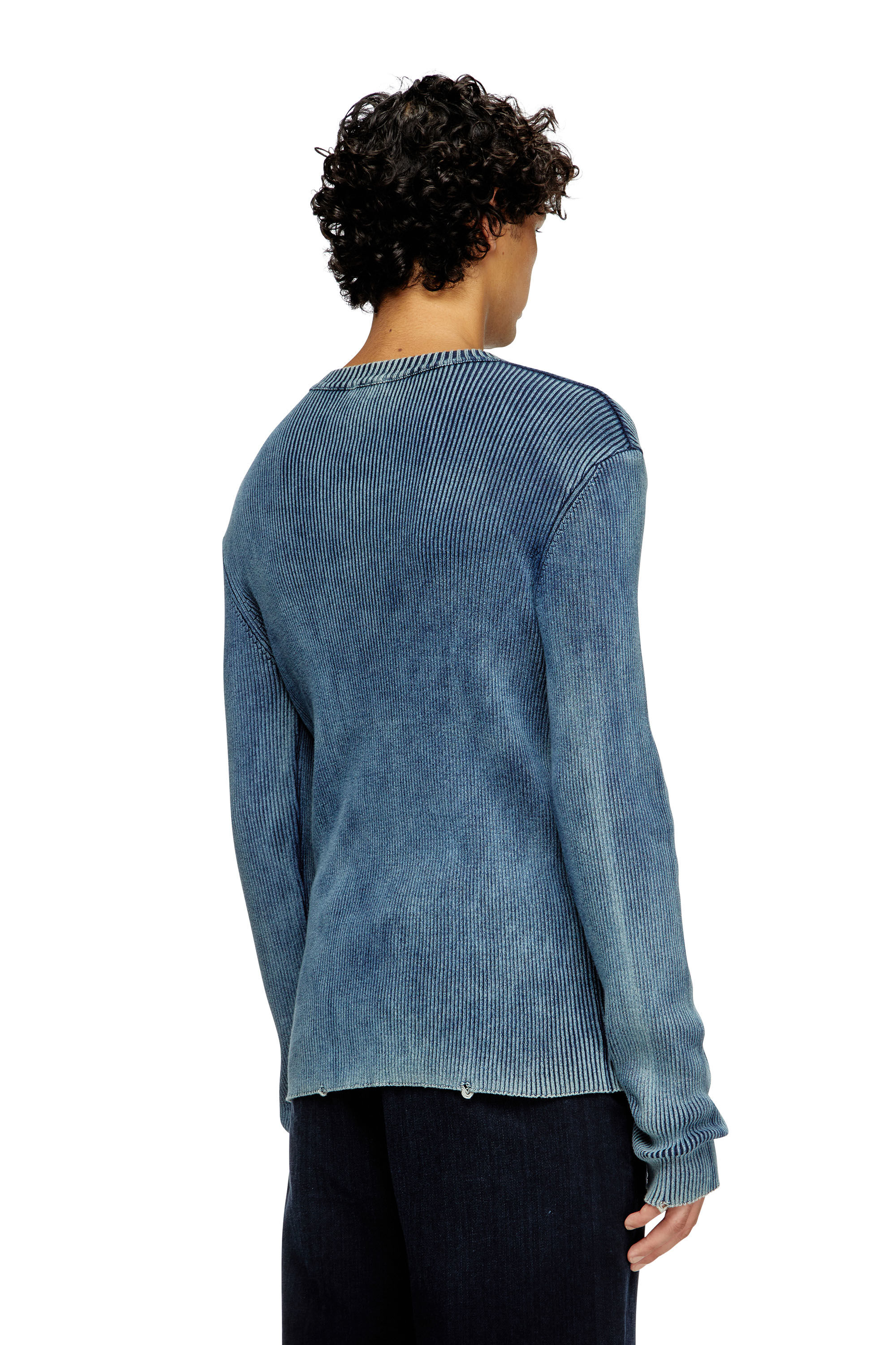 Men's Distressed jumper with cut-out logo | Blue | Diesel