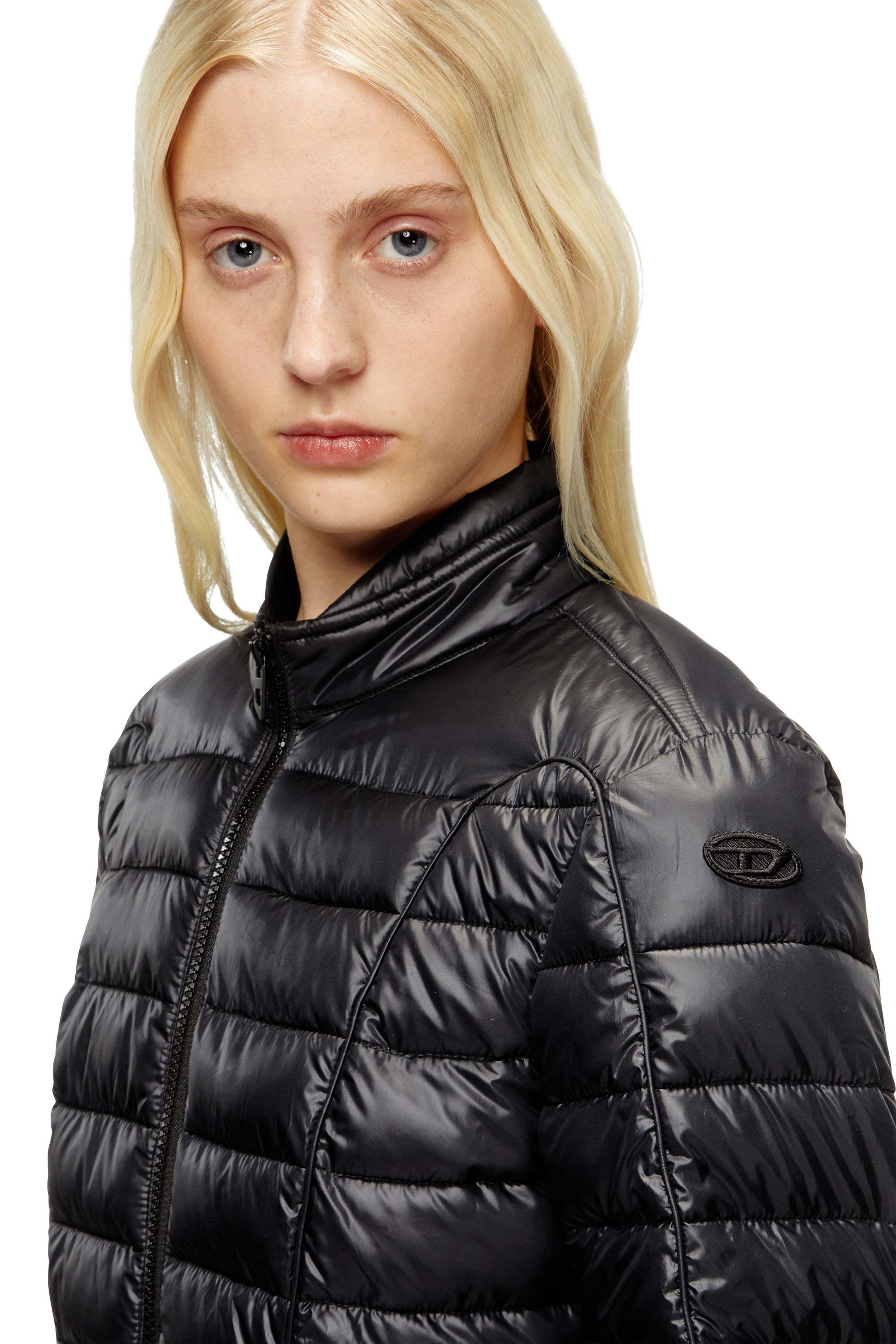 Women's Puffer jacket with biker details | Black | Diesel Women's Puffer jacket with biker details | Black | Diesel