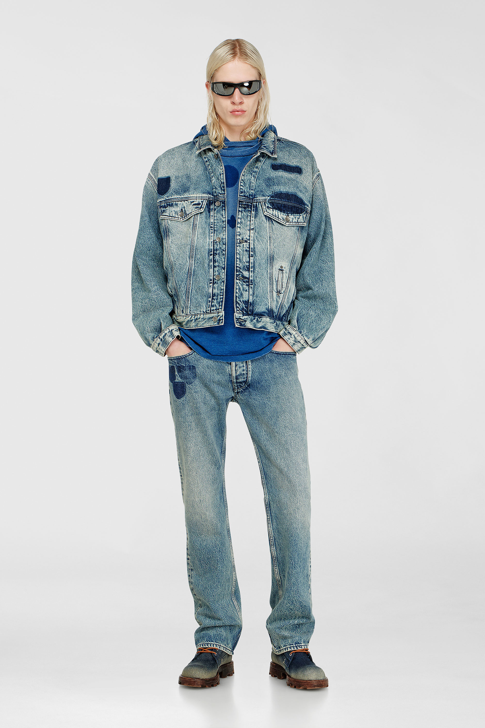 Diesel - T-NOX, Man's T-shirt with shadow-effect patches in Medium blue - 1
